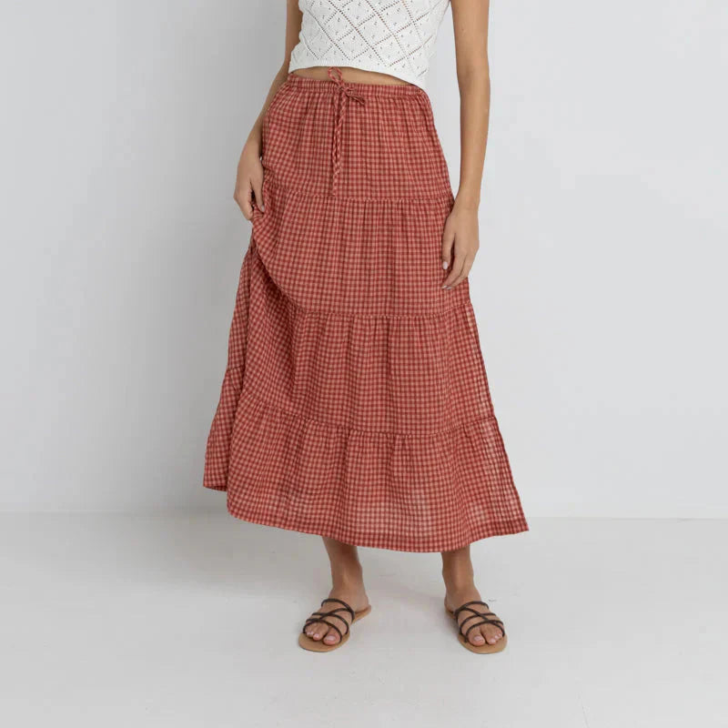 Lola Check Tiered Maxi Skirt