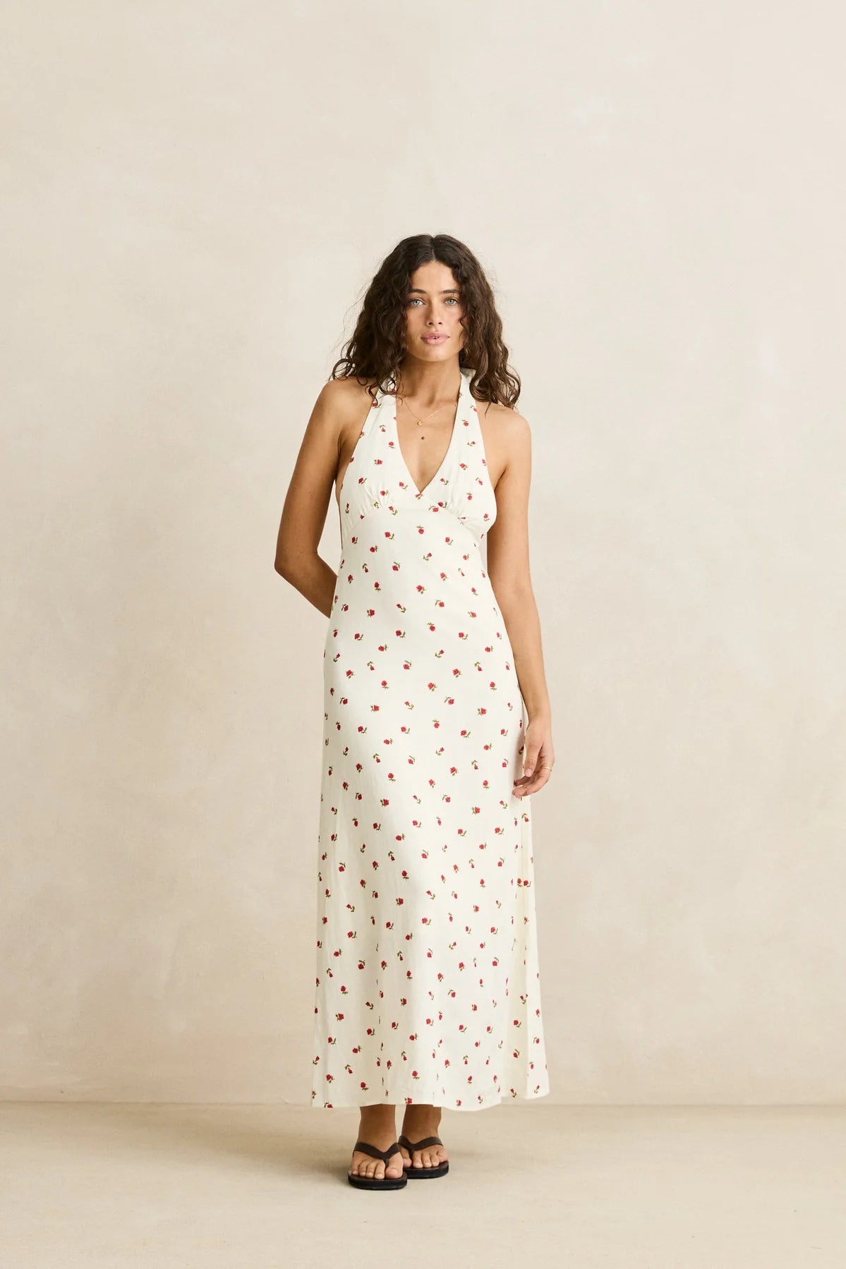 Mila Floral Halter Neck Maxi Dress - Cream
