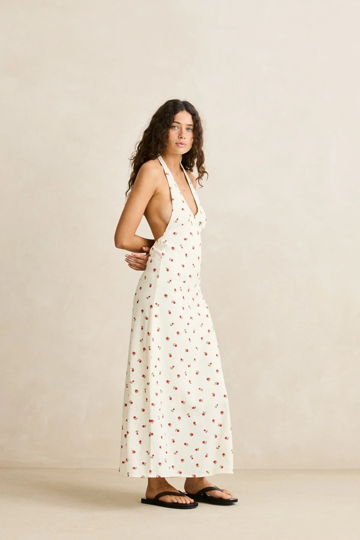 Mila Floral Halter Neck Maxi Dress - Cream