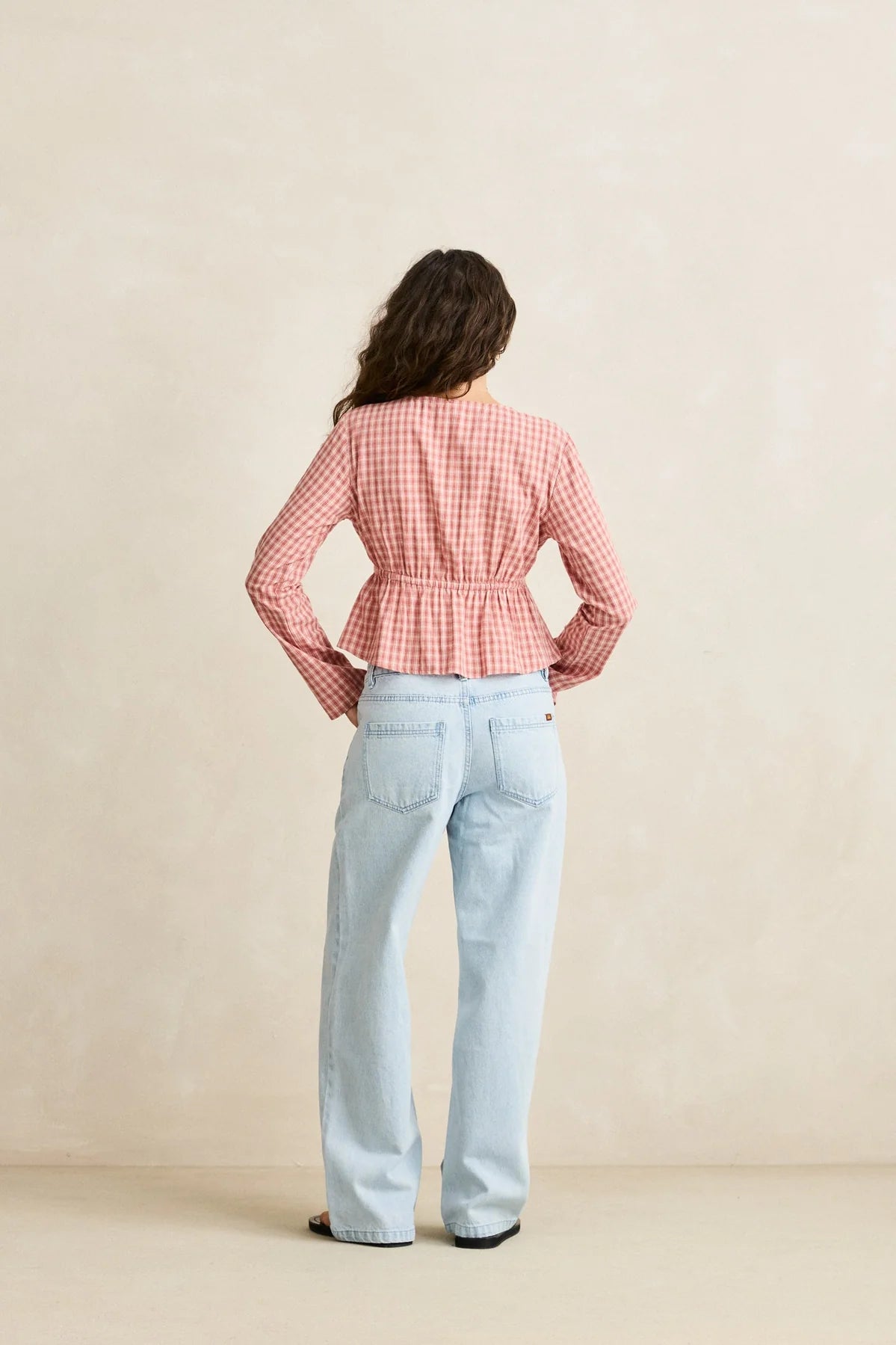Kirra Check Tie Front Long Sleeve Top - Pink