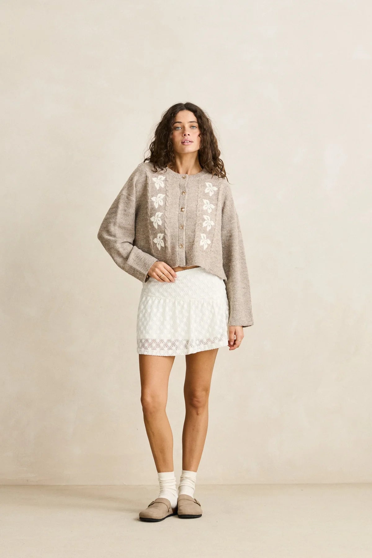 Blanca Floral Crop Cardigan - Natural