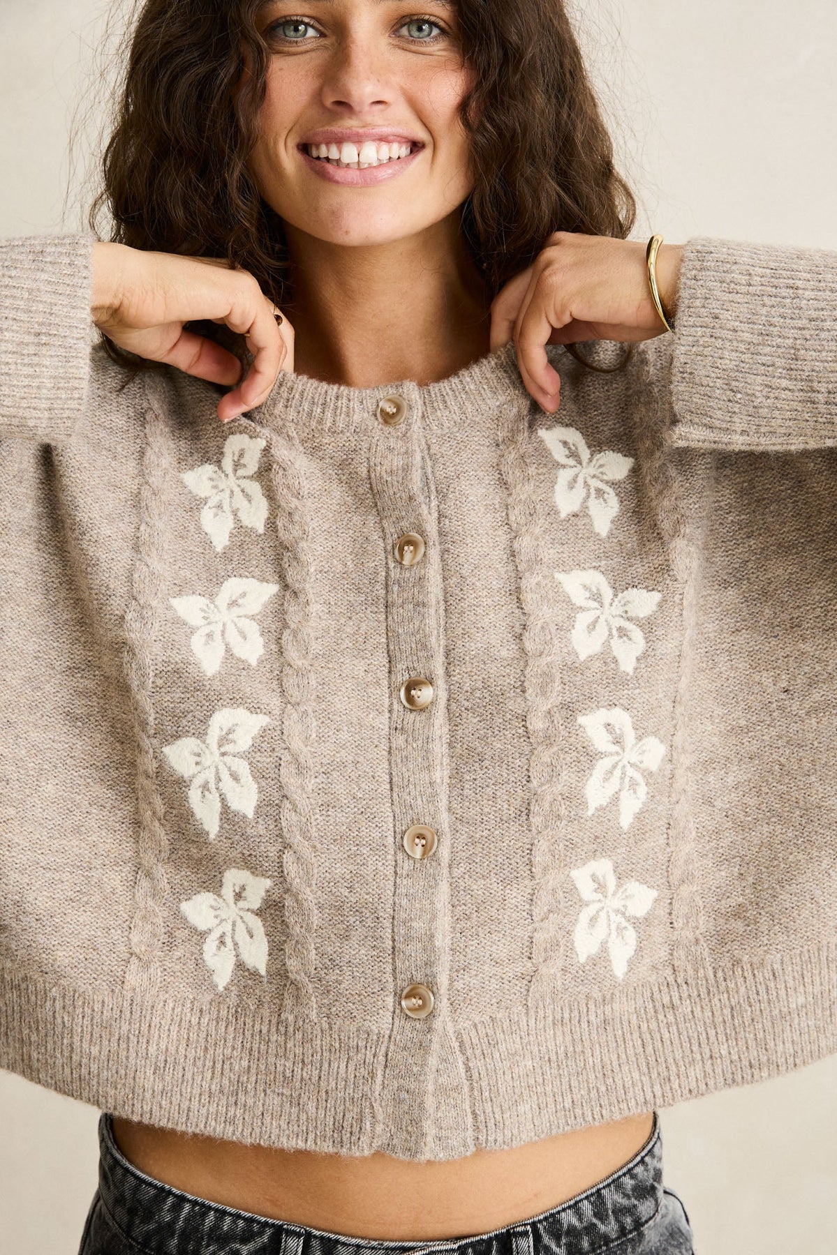 Blanca Floral Crop Cardigan - Natural