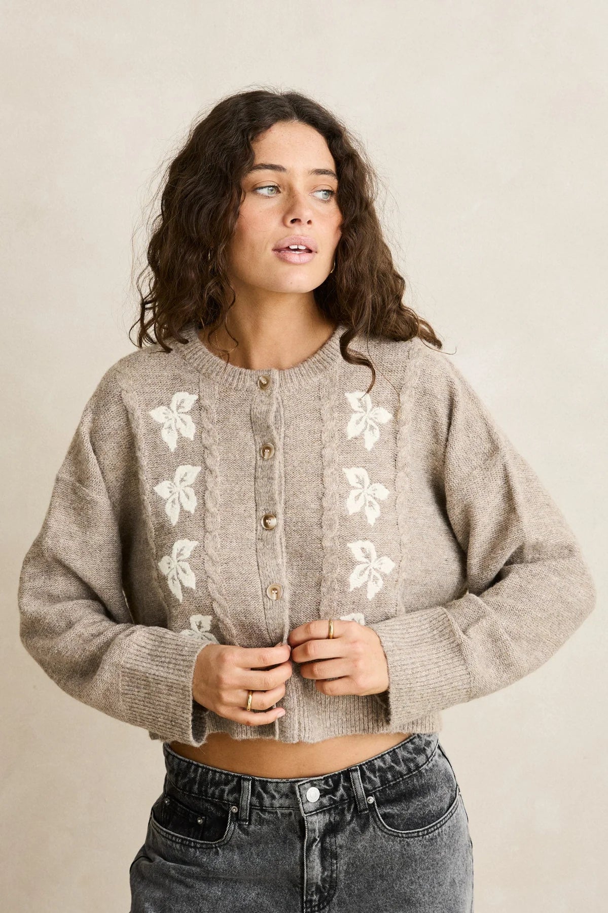 Blanca Floral Crop Cardigan - Natural