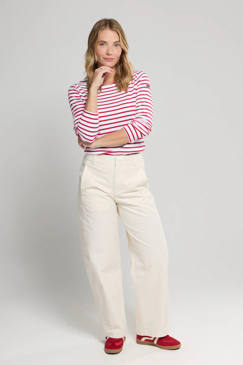 Breton Striped Shirt - Thick Cotton - Blanc/Braise