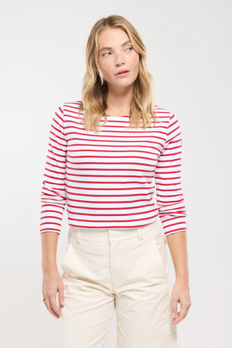 Breton Striped Shirt - Thick Cotton - Blanc/Braise