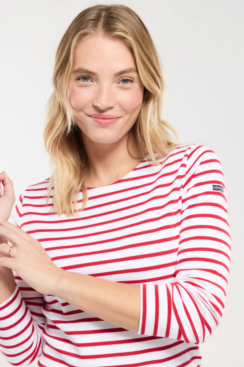 Breton Striped Shirt - Thick Cotton - Blanc/Braise