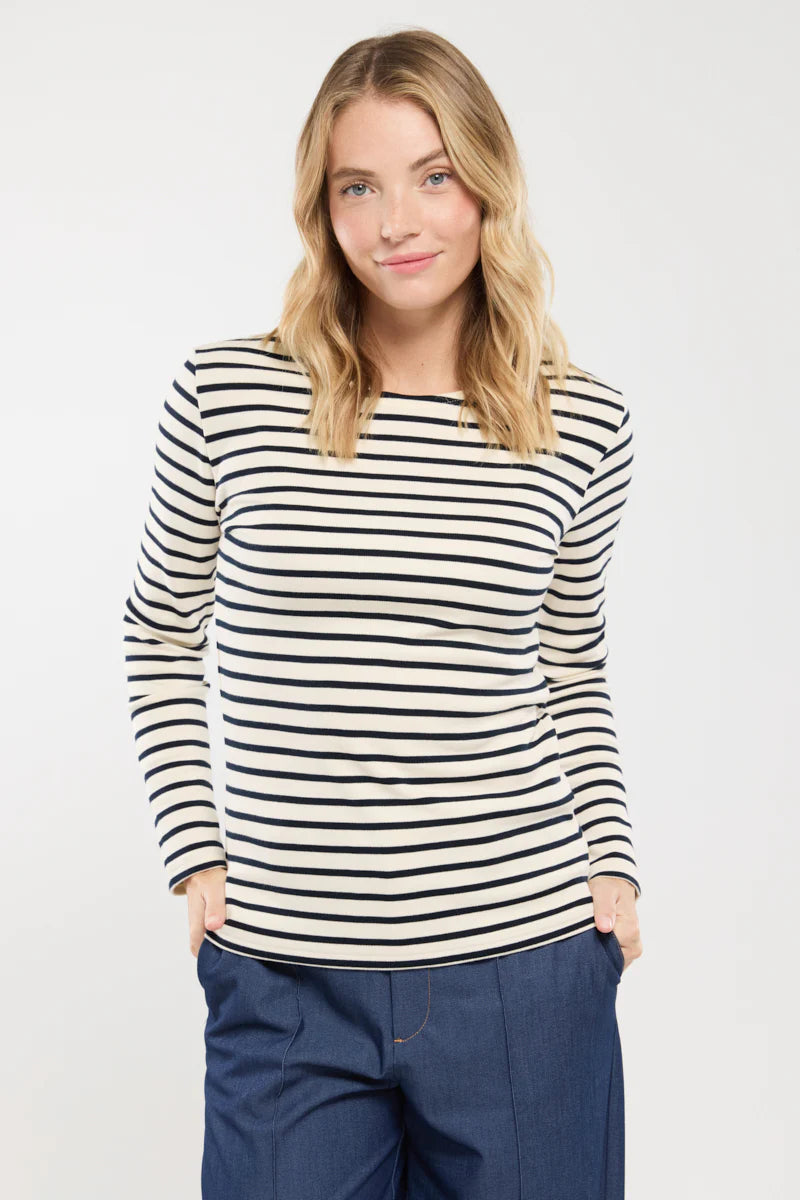 Breton Striped Shirt - Thick Cotton - Nature/Rich Navy