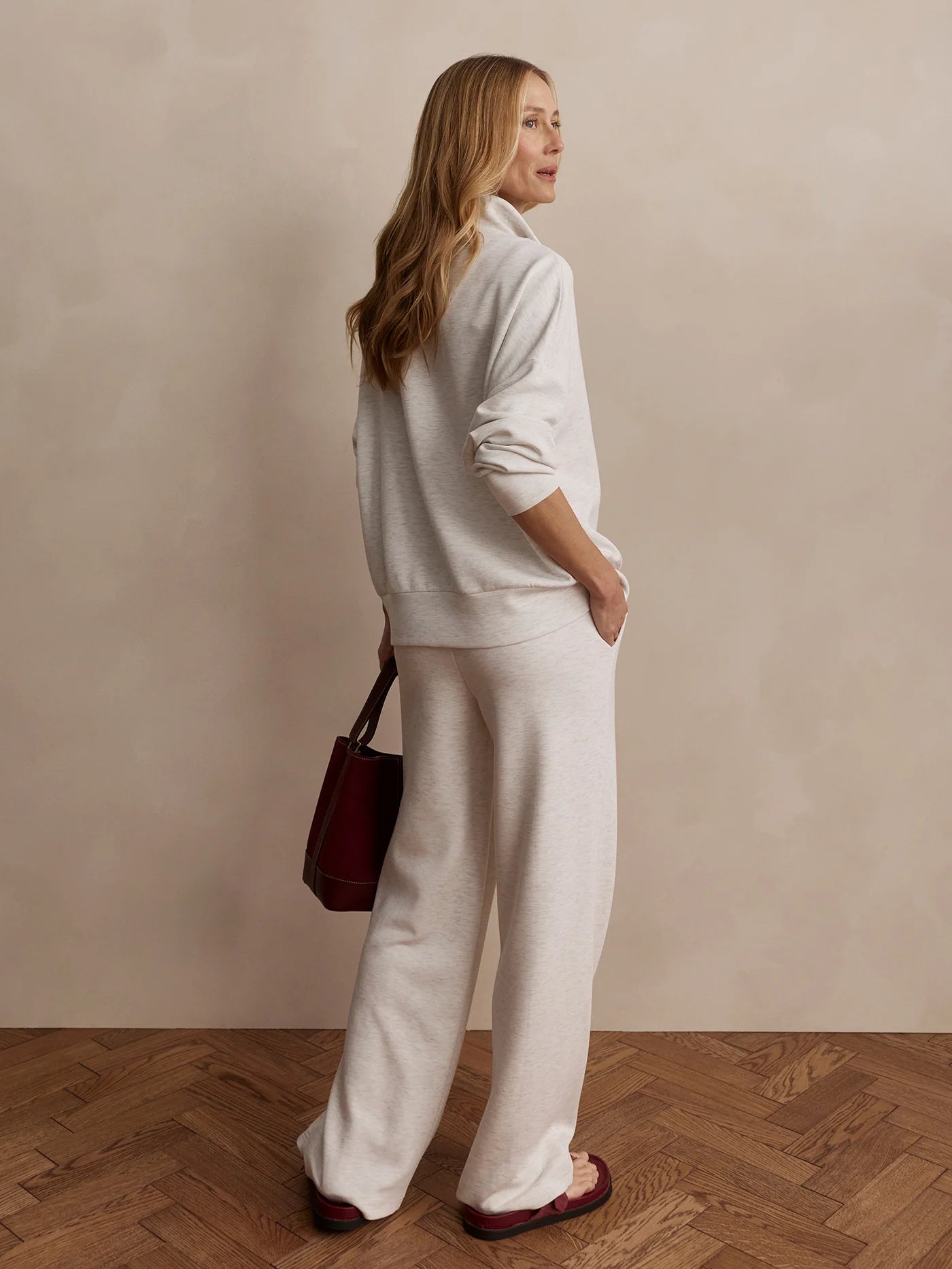 Hawley Half Zip Sweat - Ivory Marl