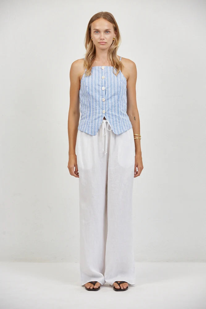 Aster Striped Button Top - Blue