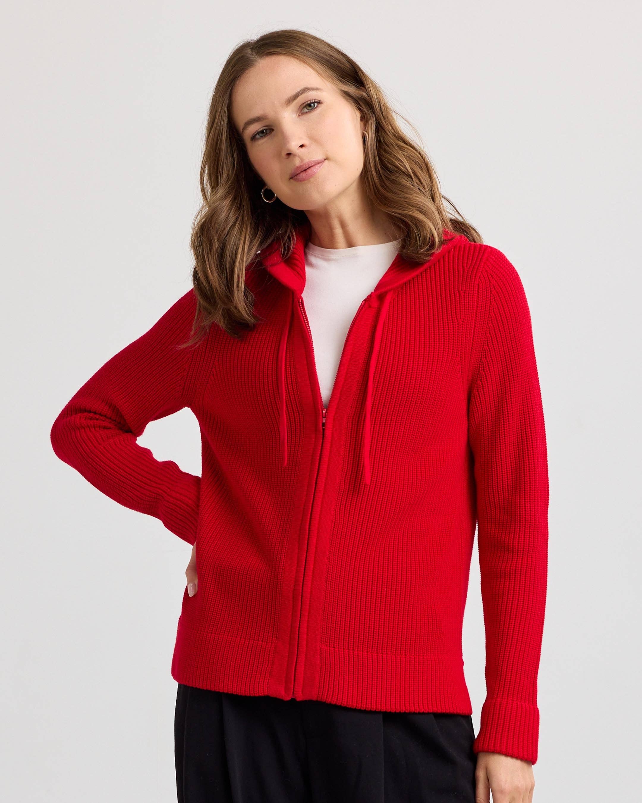 Cotton Fisherman Hoodie - Red