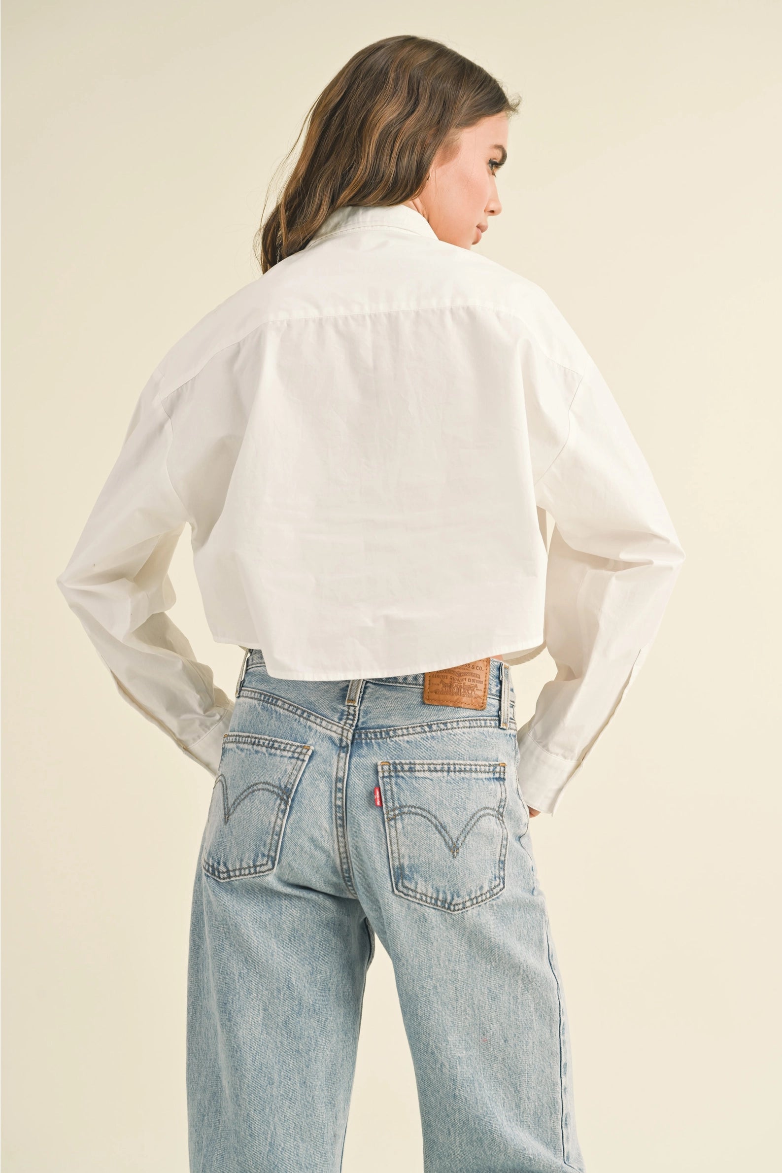 Cropped Cotton Button Down - White