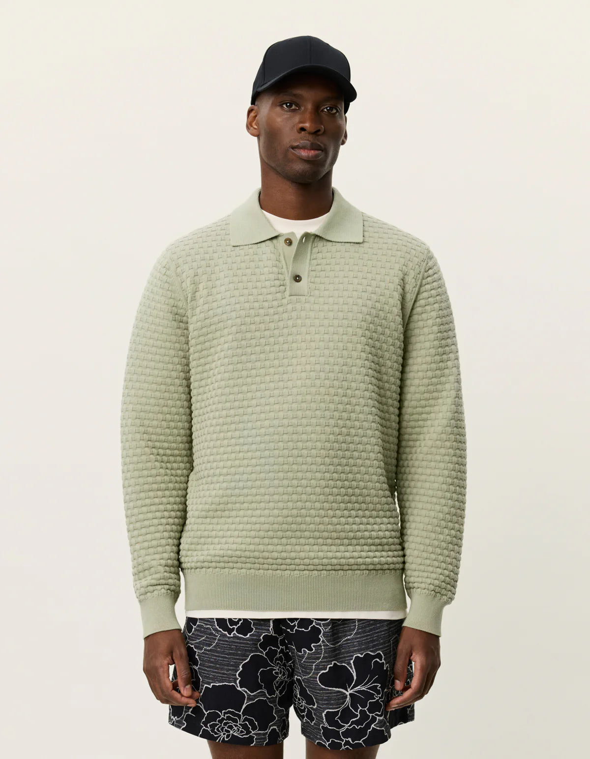 Billy Weave Knitted LS Polo - Tea Green