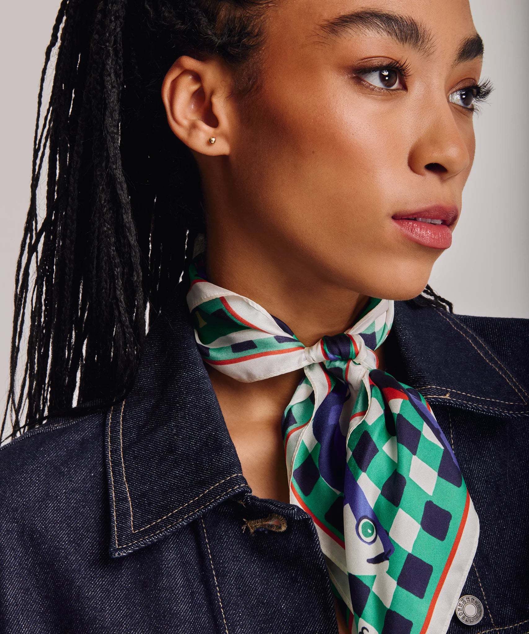 Tinned Fish Silk Bandana - Leaf Green