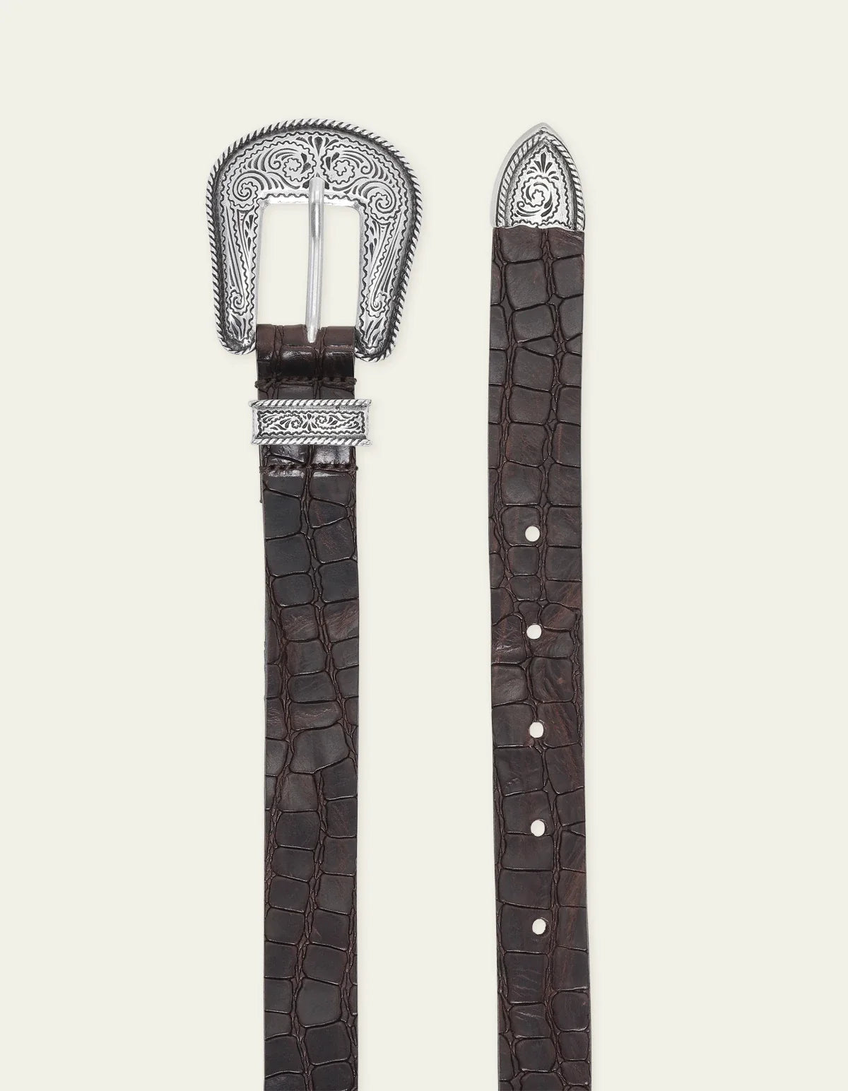 Western Croco Leather Belt - Brown