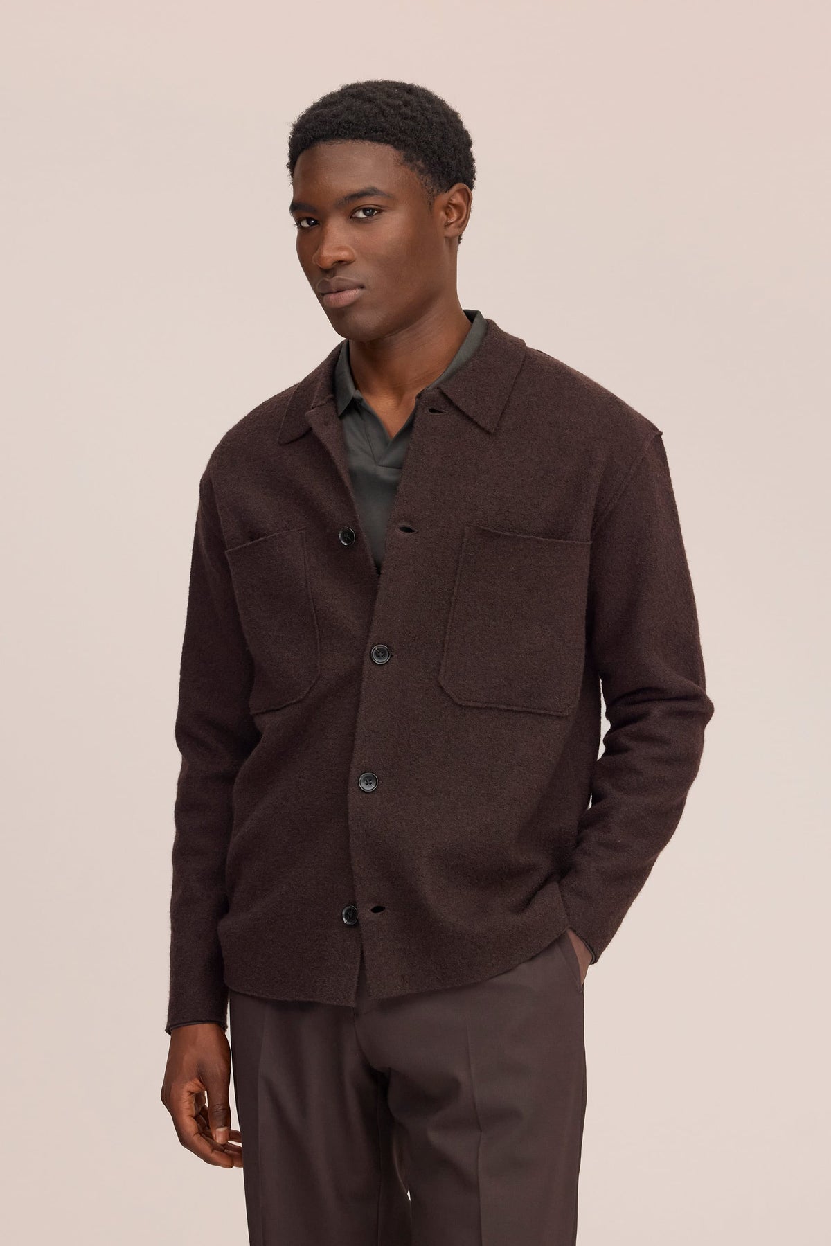 Jonas Boiled Merino Overshirt - Deep Truffle