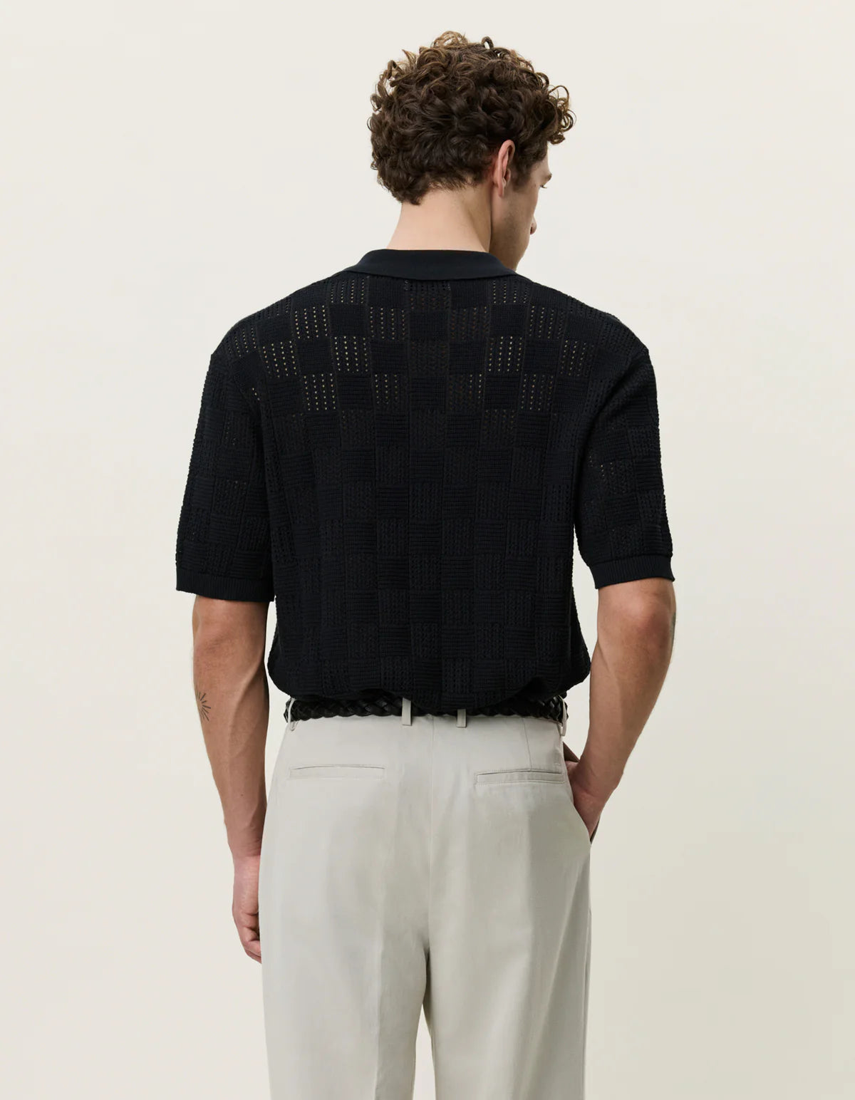 Square Knitted Short Sleeve Shirt - Black
