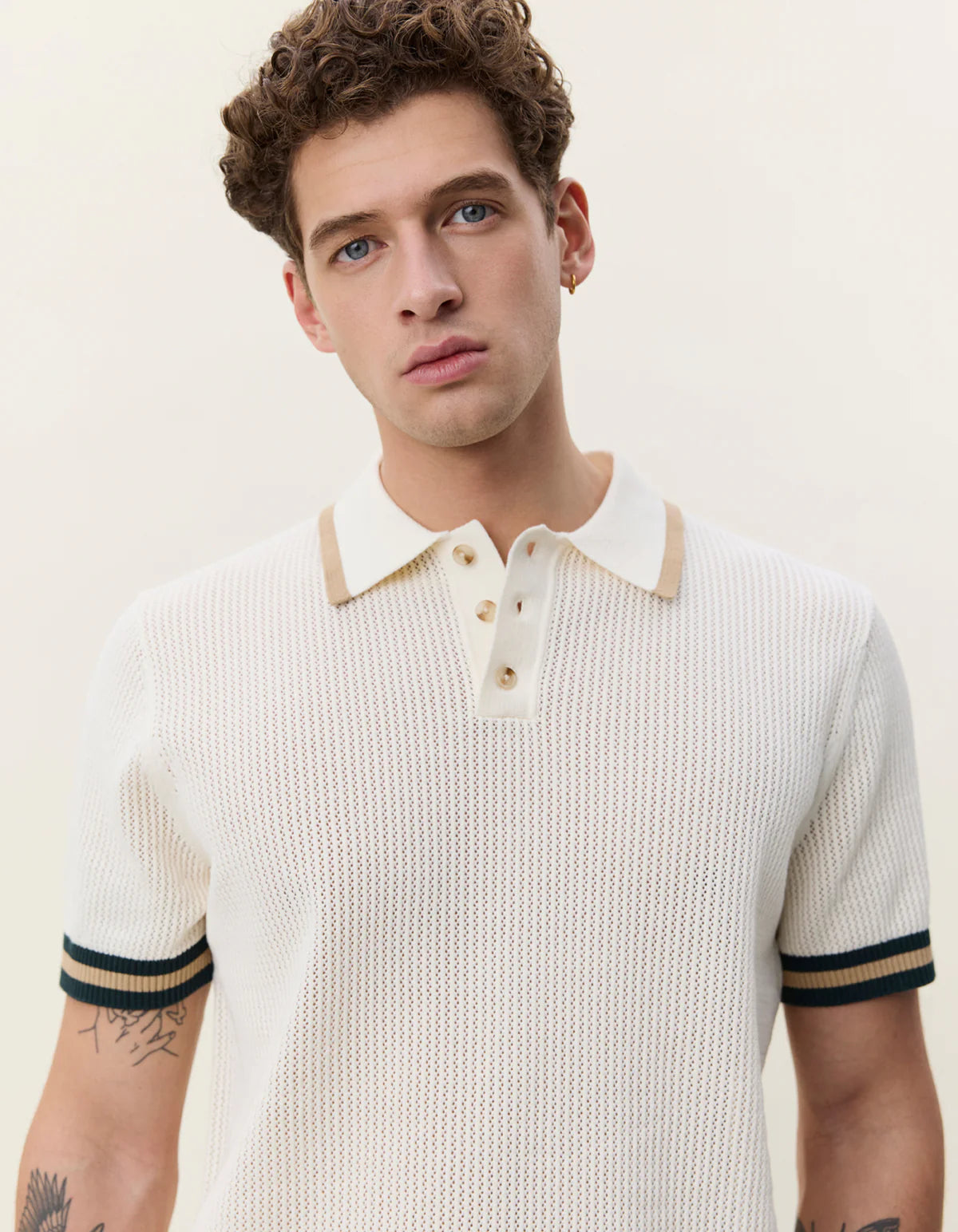 Lace Knitted Polo - Eggnog White