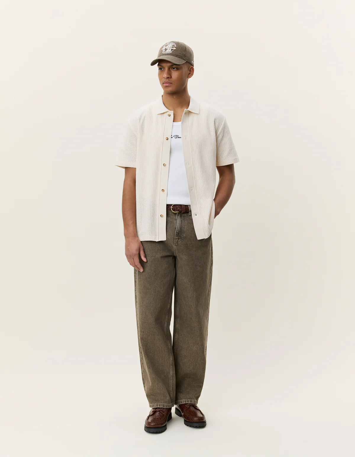 Pointelle Short Sleeve Shirt - Eggnog White
