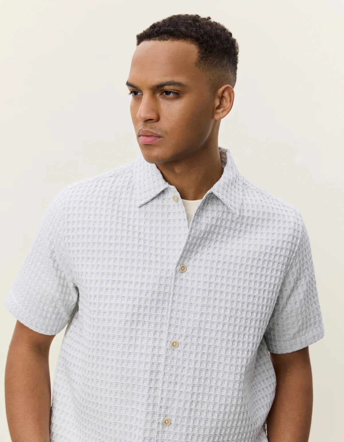 Check Seersucker Short Sleeve Shirt - Light Ivory