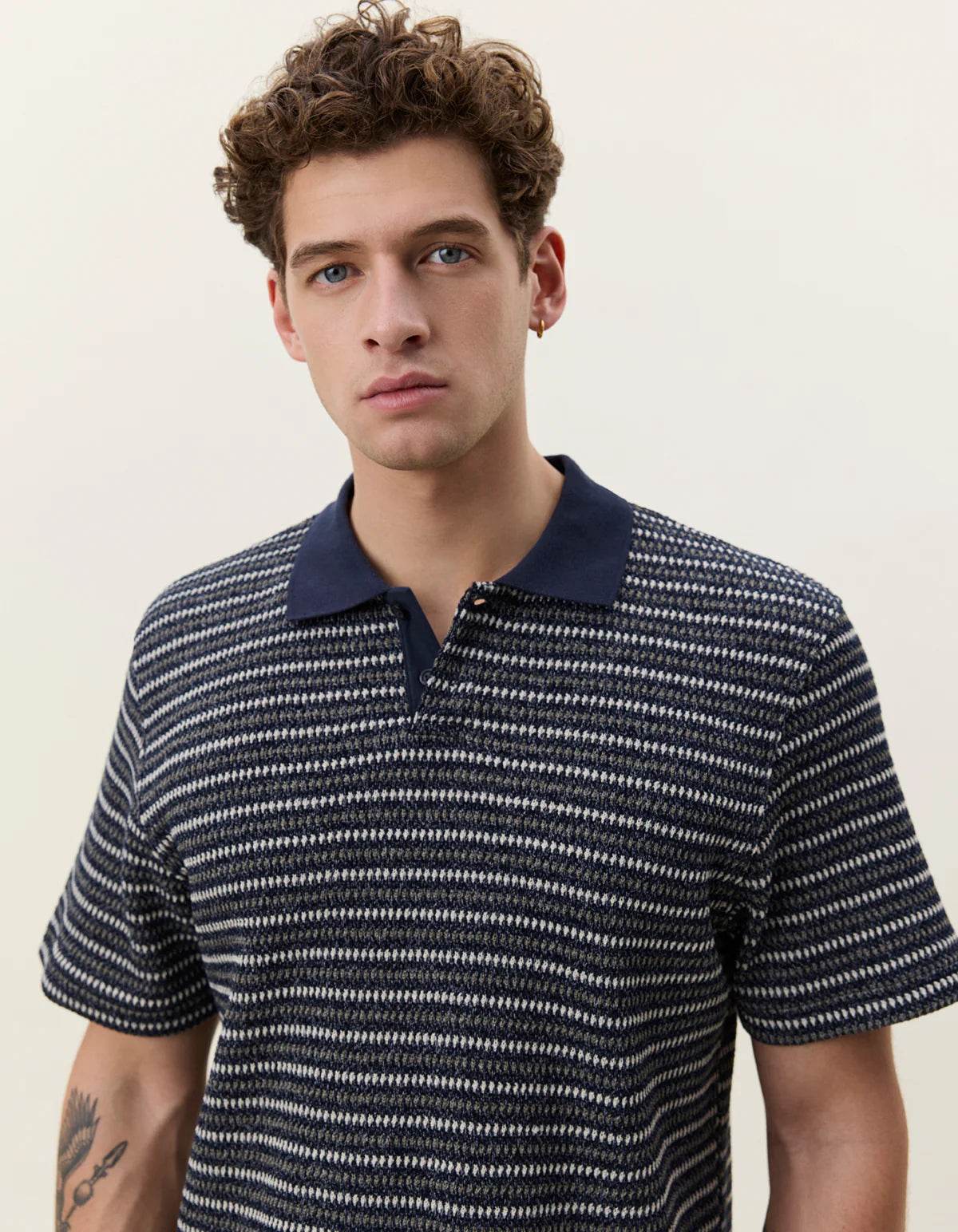 Knitted Stripe Polo - Dark Blue Night