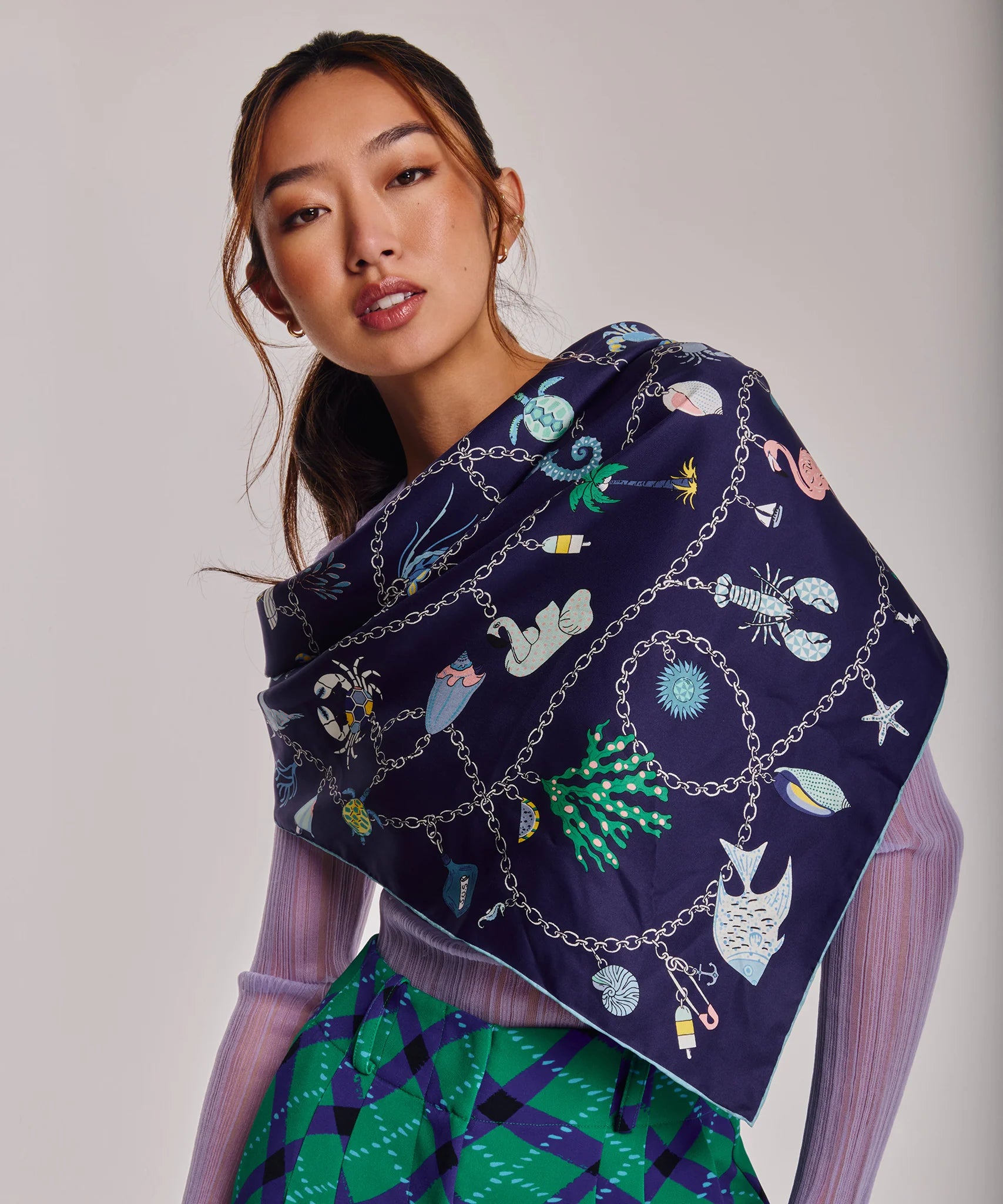 Charmed Life 35" Silk Square Scarf - Navy