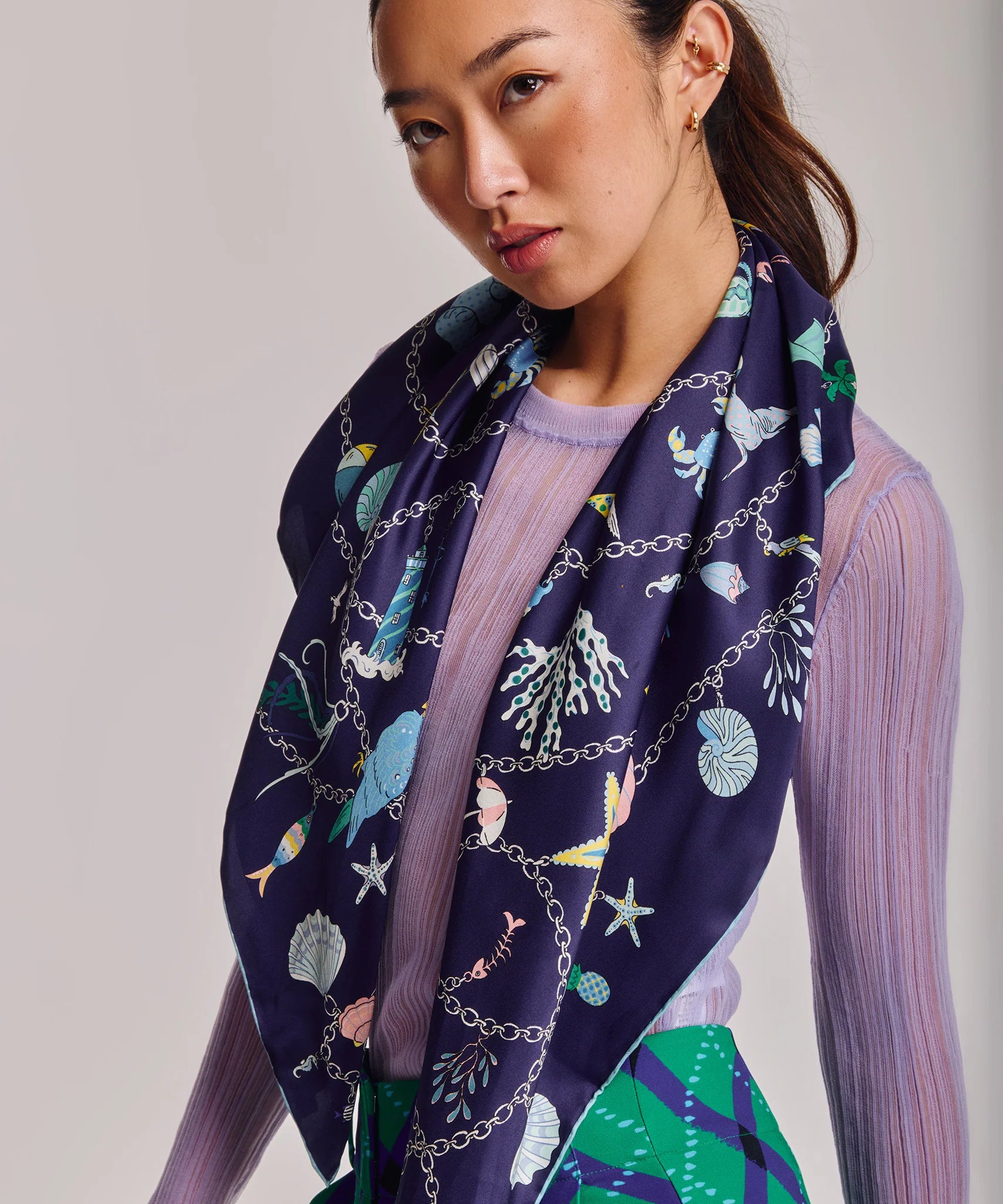 Charmed Life 35" Silk Square Scarf - Navy