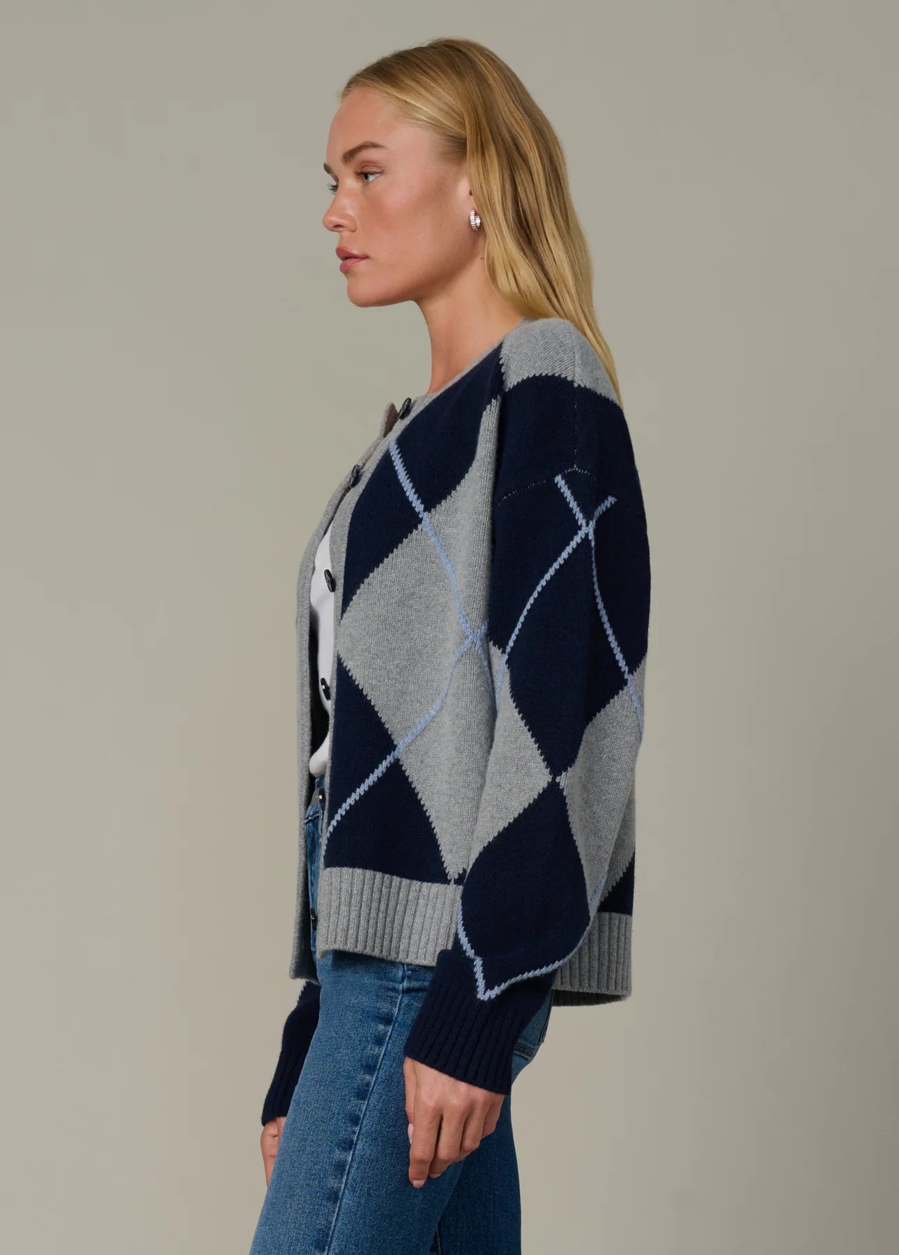 Relaxed Fit Cardigan - Blue Argyle