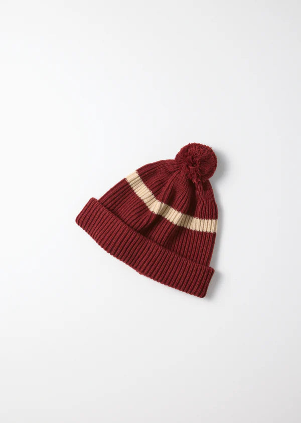 Stripe Pom-pom Beanie / Maroon Winter25