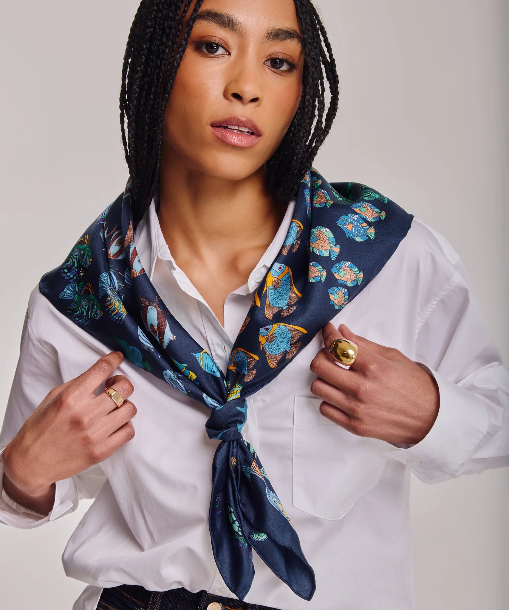 Lost At Sea 35" Silk Square Scarf - Navy