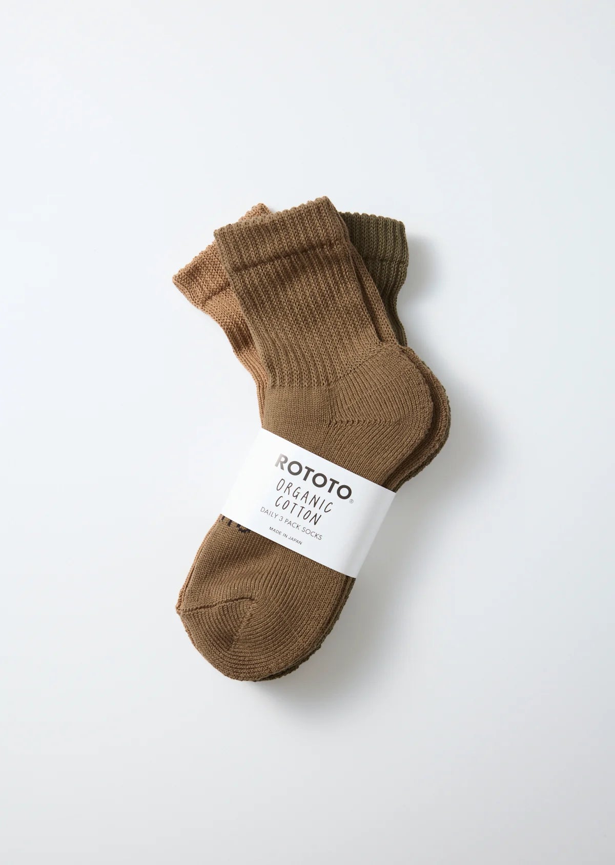 Organic Daily 3-Pack Mini Crew Socks - Khaki Tones
