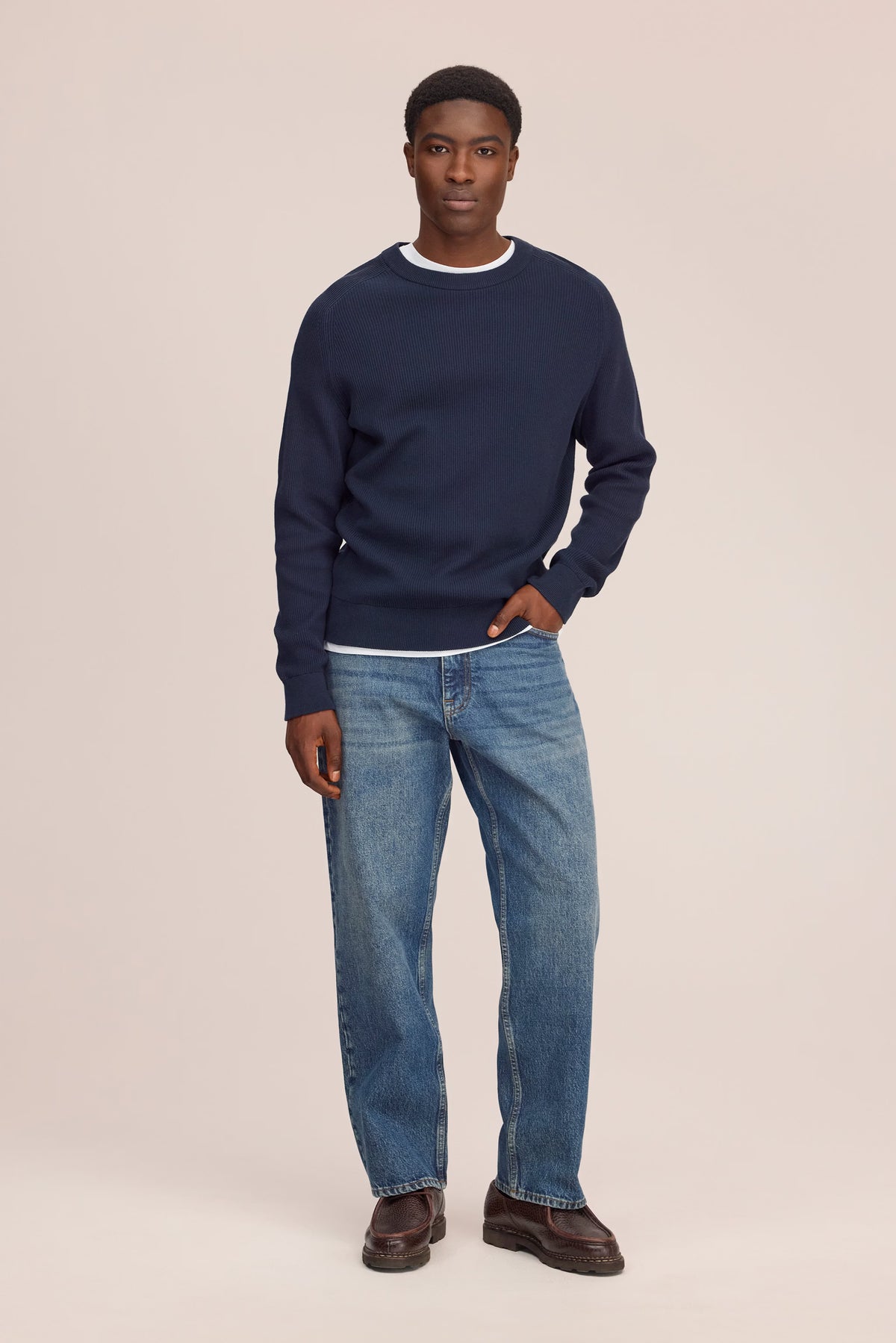 Kevin Ribbed Organic Cotton Sweater - Navy Blue