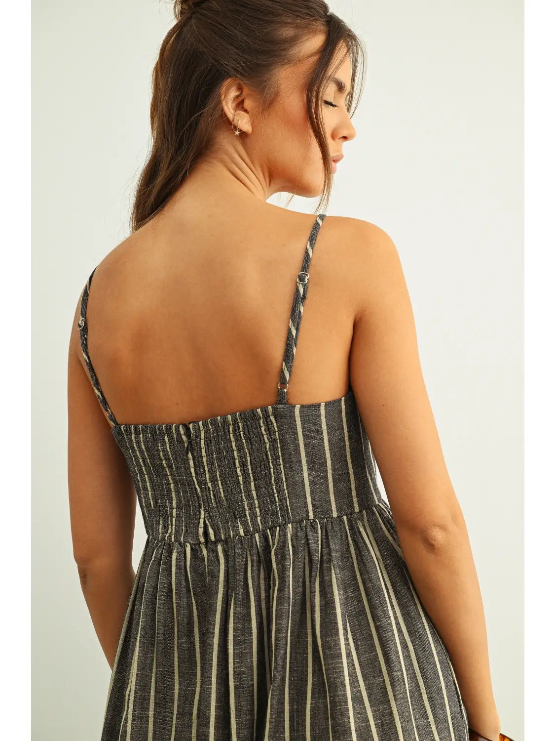 Striped Sleeveless Maxi Dress - Charcoal/Beige