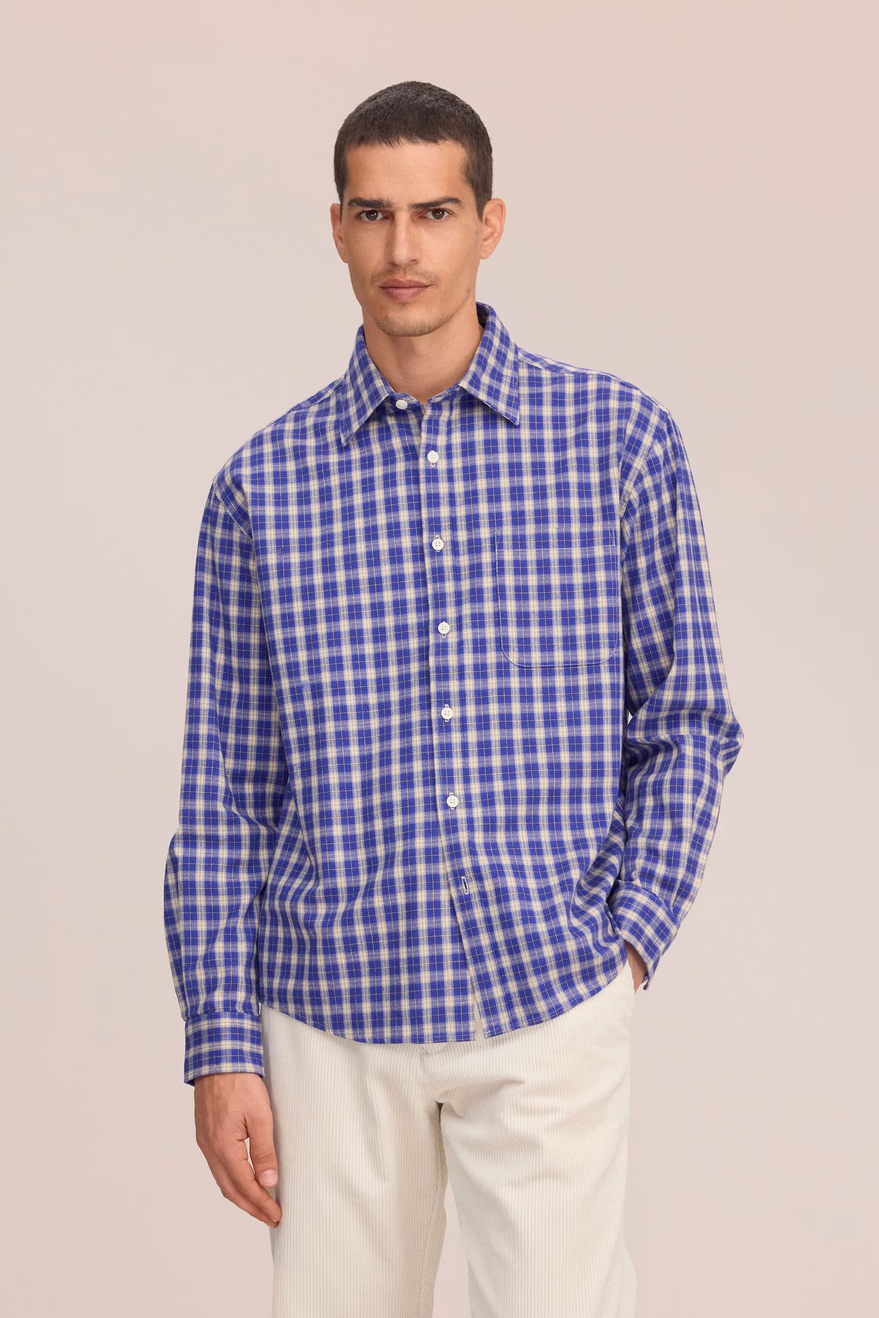 Deon - Casual Flannel Shirt - Cobalt Check