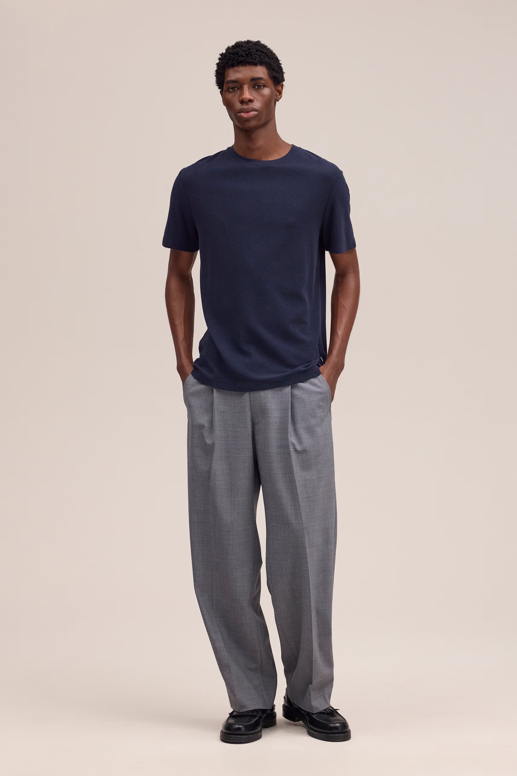 Clive Waffle Knit Tee - Navy Blue