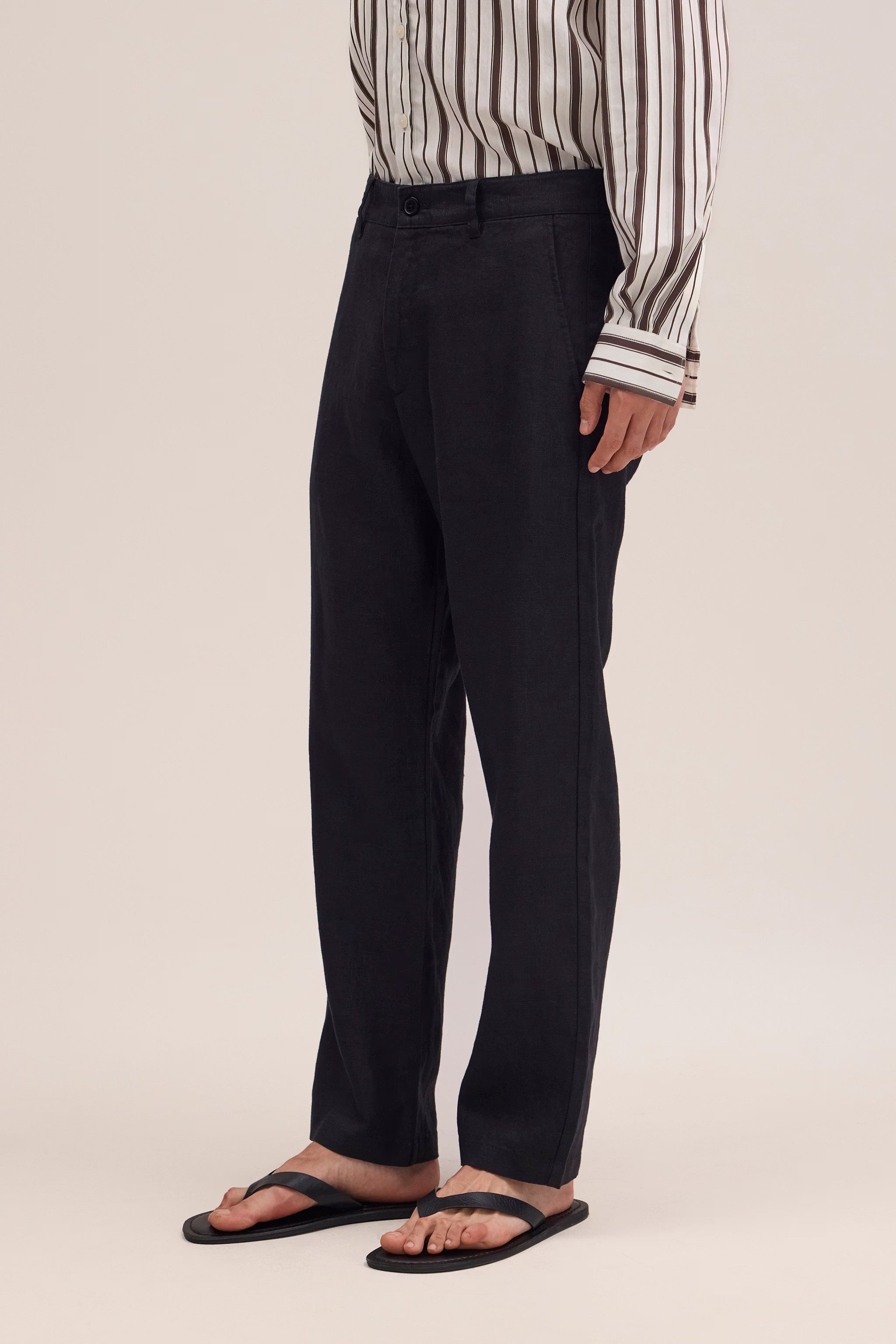 Aden - Straight Leg Linen Regular Fit Pant - Black