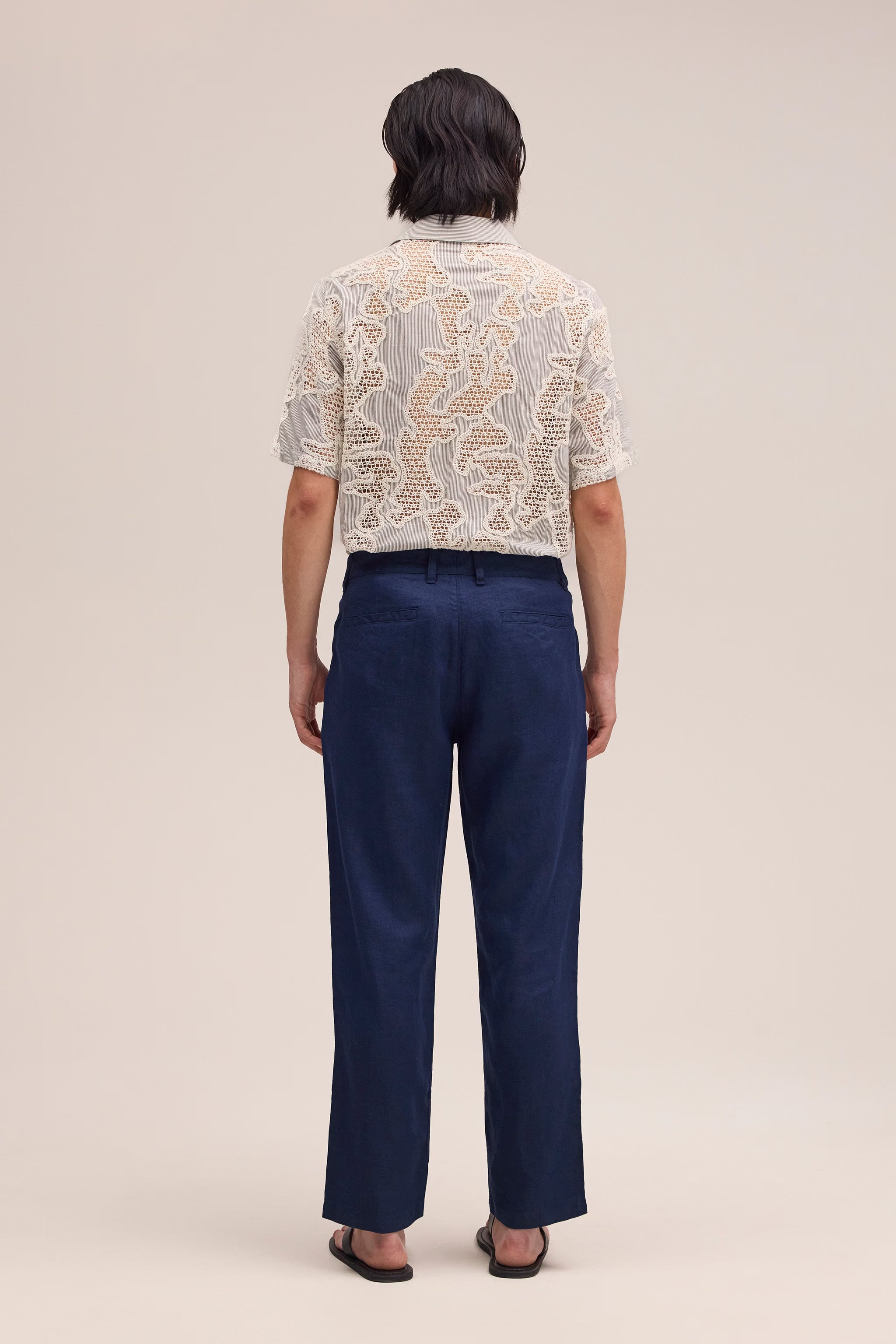 Aden - Straight Leg Linen Regular Fit Pant - Navy Blue