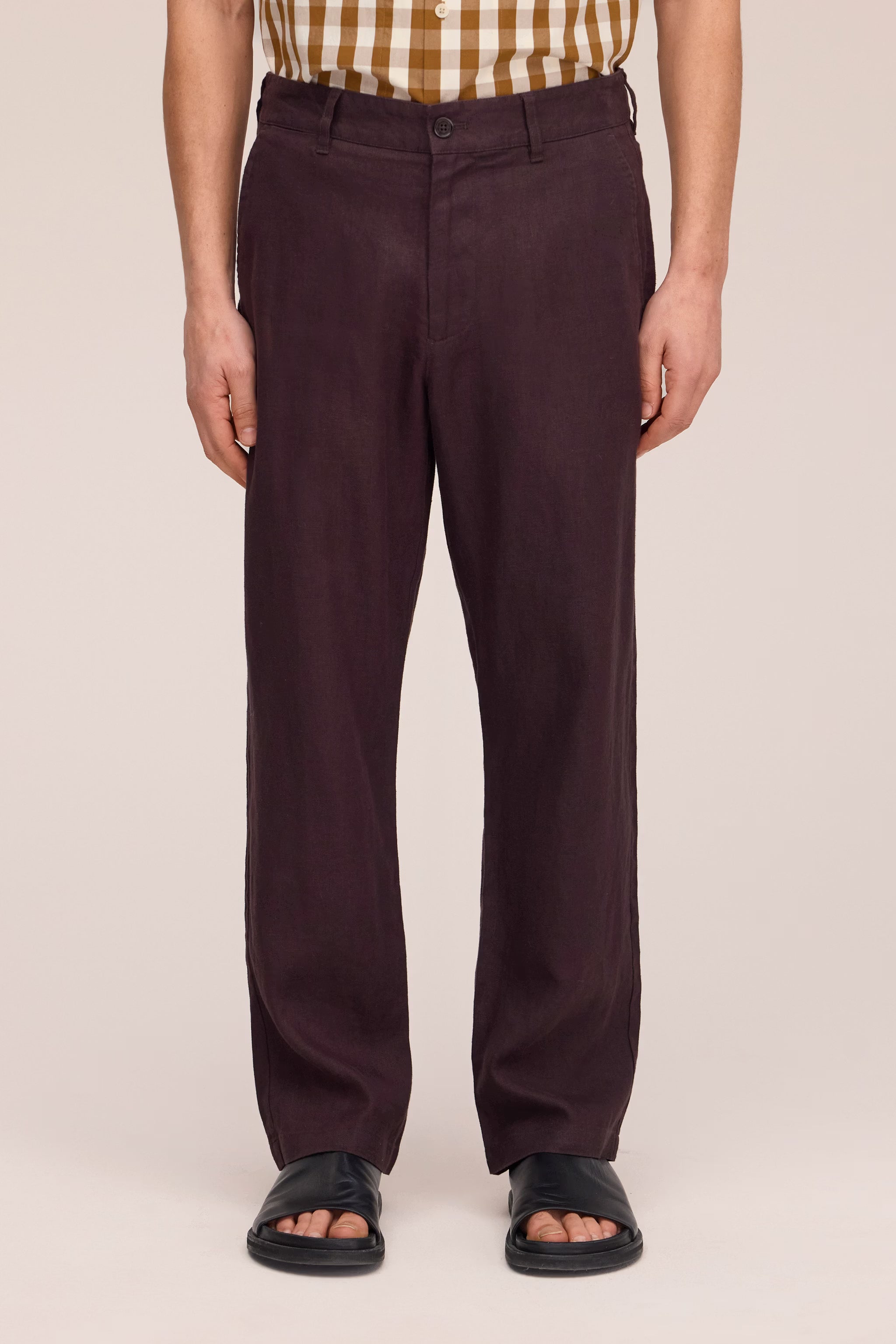 Aden - Straight Leg Linen Regular Fit Pant - Dusky Port