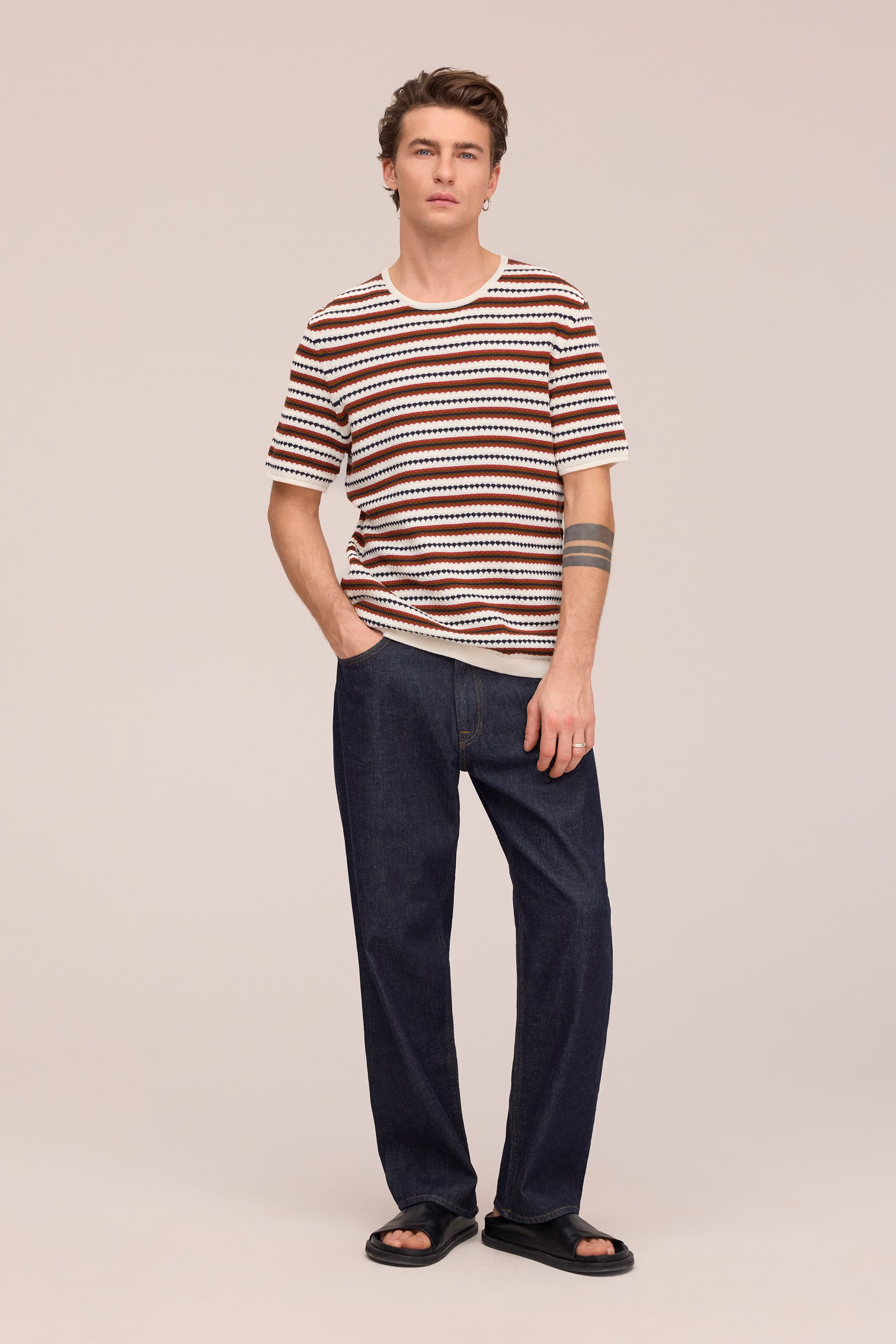 Bari - Textured Stitch Tee - Ivory Multi
