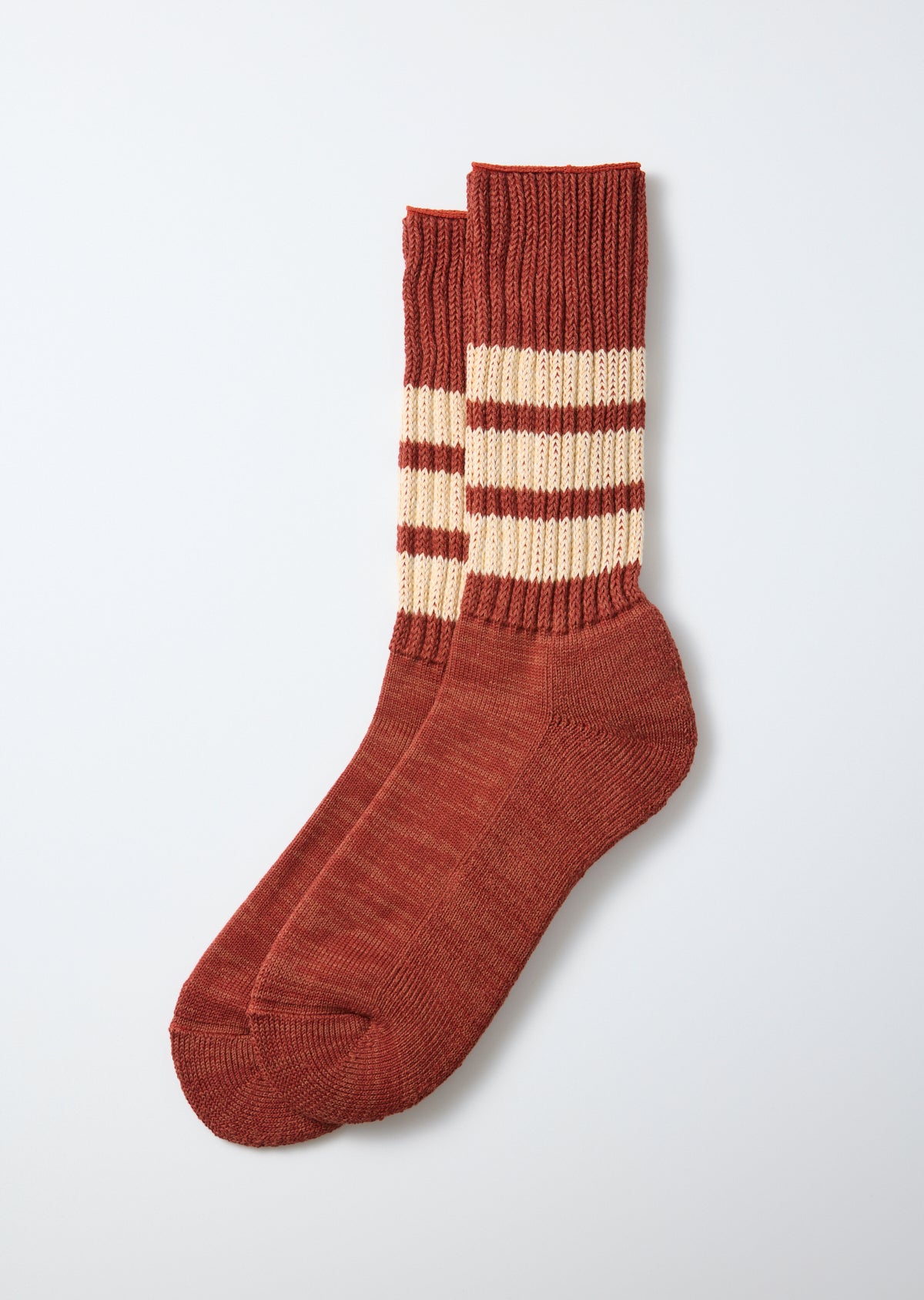 Coarse Ribbed Crew Socks - Red/Cream