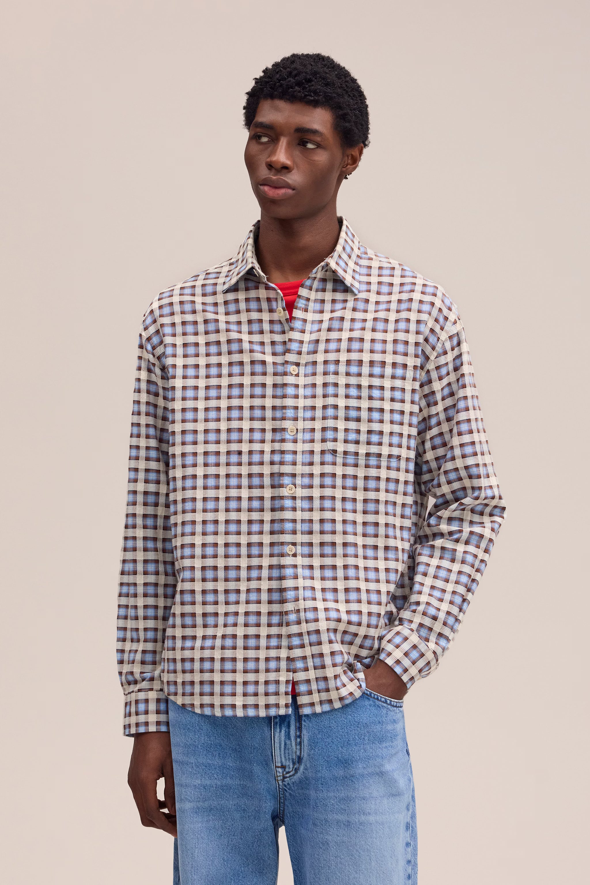 Deon - Leno Weave Shirt - Blue Check