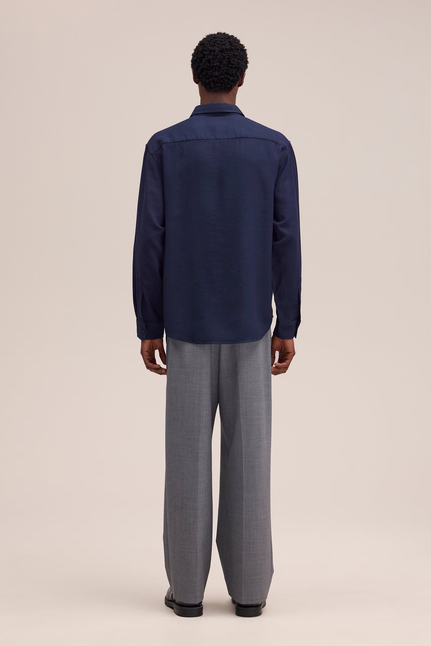 Deon - Drapey Viscose Blend Shirt - Navy Blue