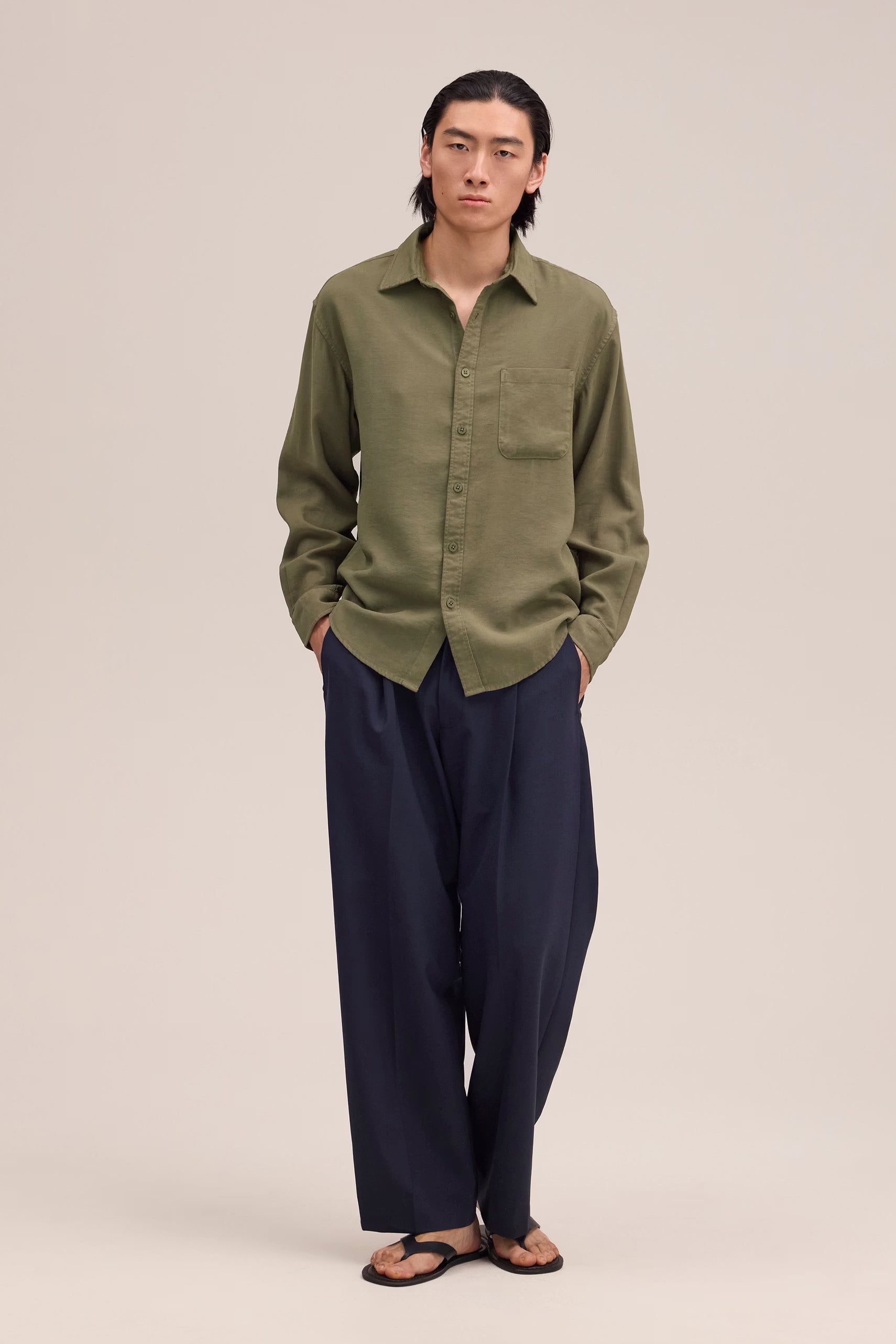 Deon Drapey Viscose Blend Shirt - Capers