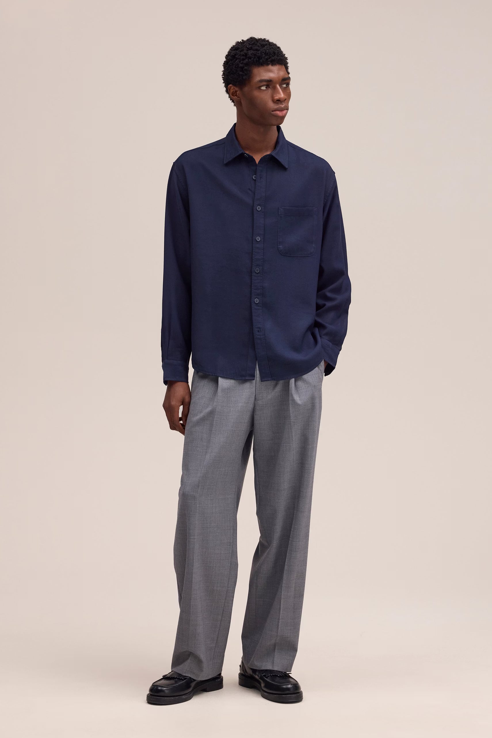 Deon Drapey Viscose Blend Shirt - Navy Blue