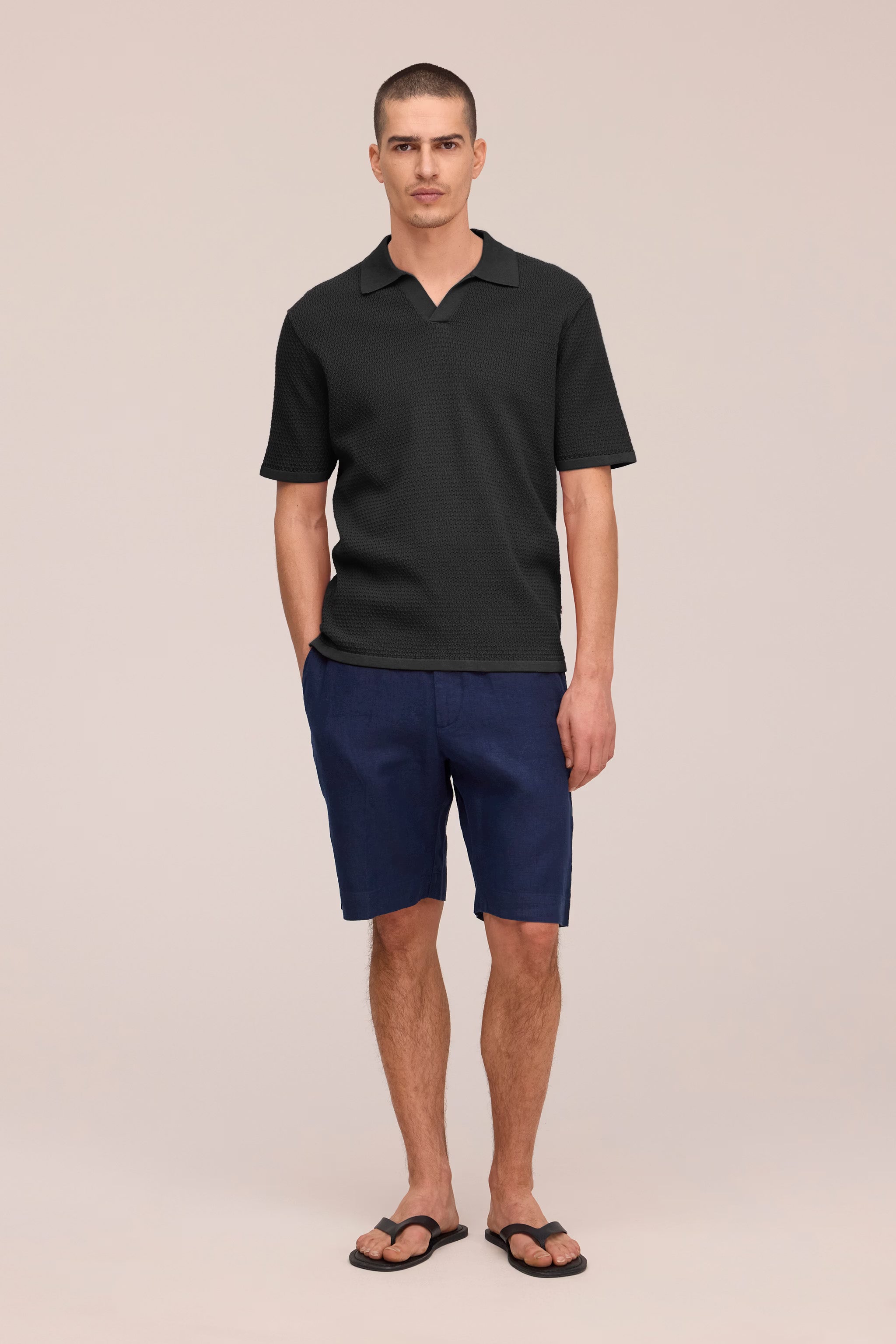 Paul - Textured Stitch Polo - Black