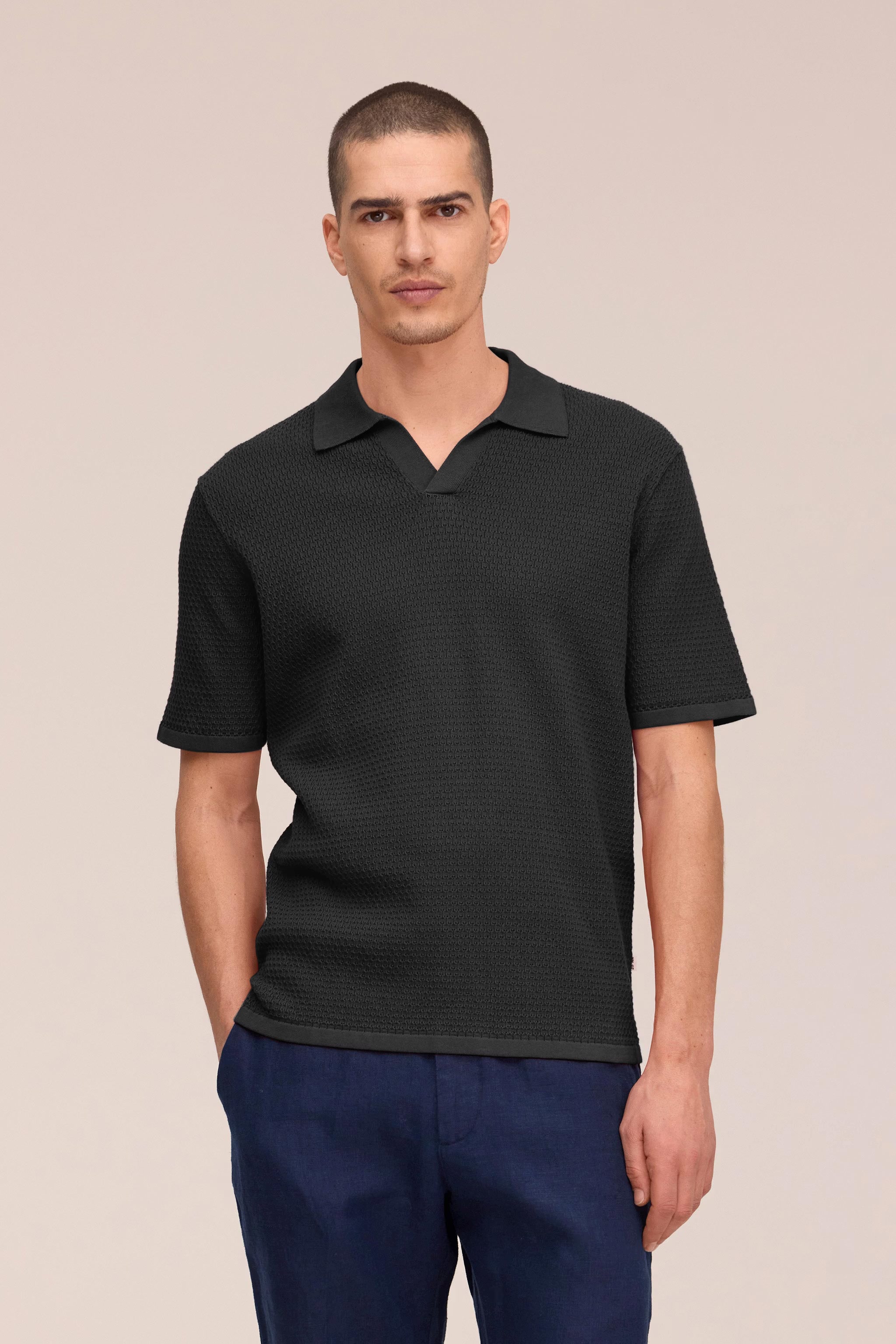Paul - Textured Stitch Polo - Black