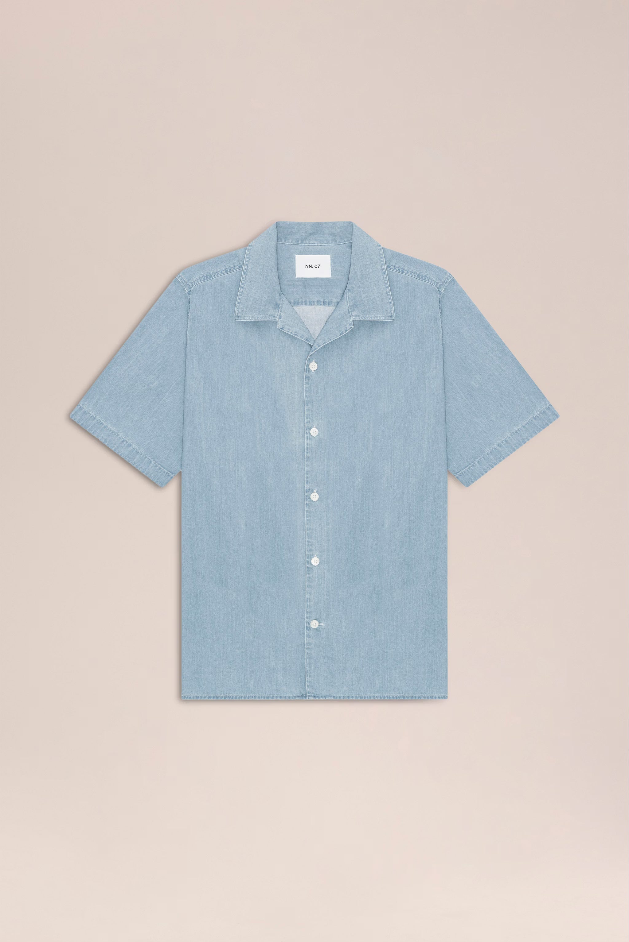 Julio - Camp Collar Twill Shirt - Bleach Indigo