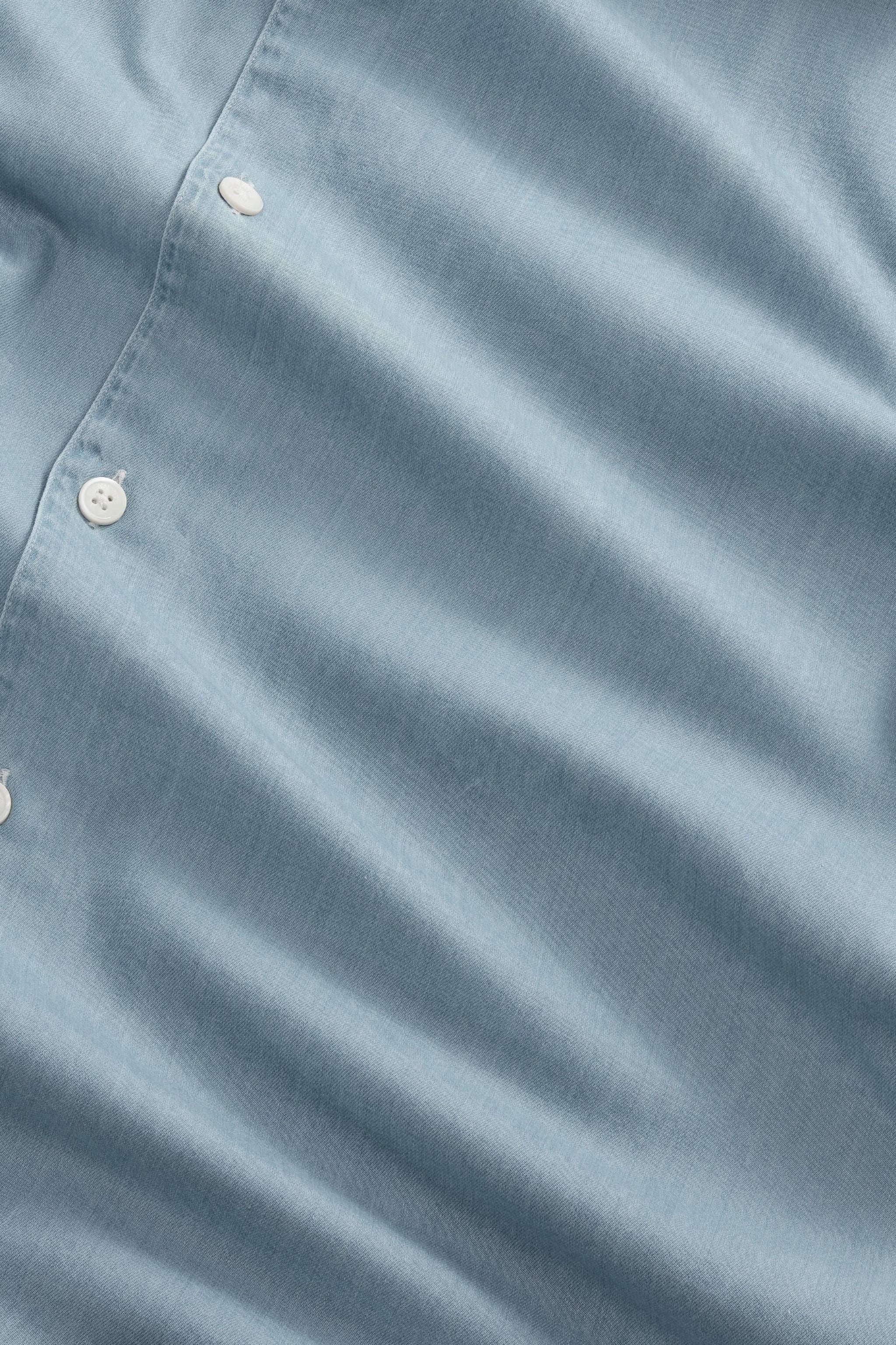Julio - Camp Collar Twill Shirt - Bleach Indigo