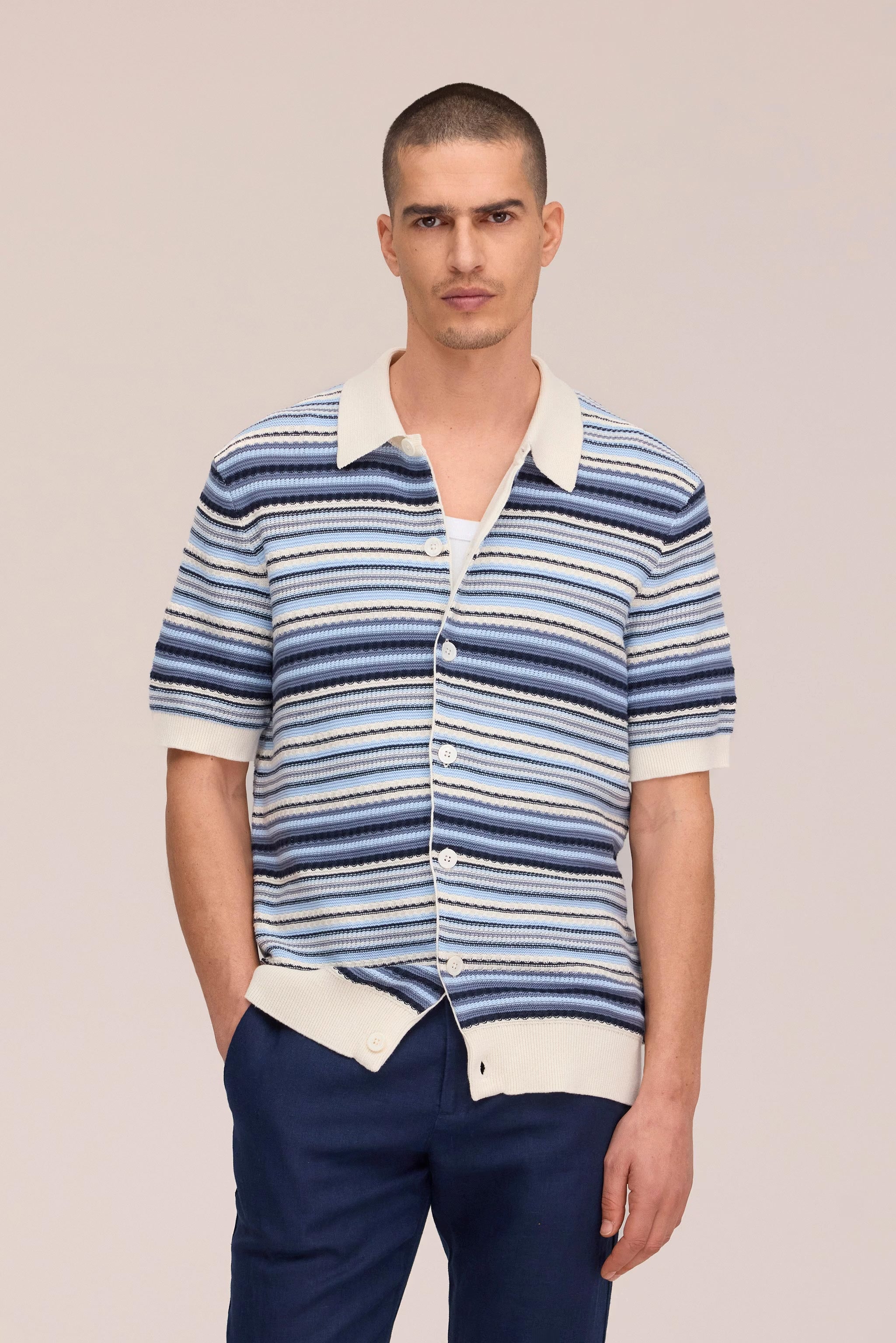 Nolan - Textured Stitch Cardigan - Navy Multi