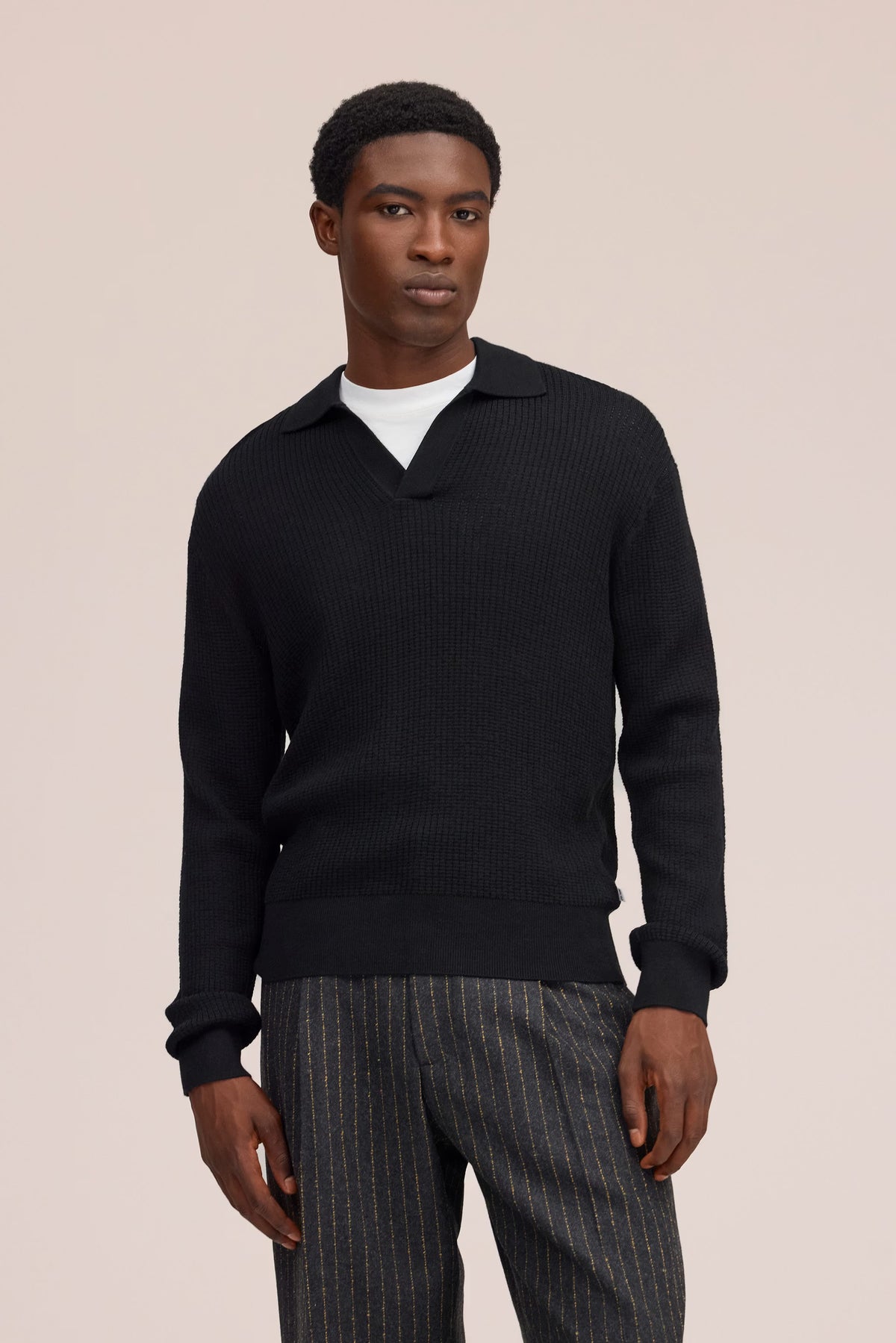 Nate - Waffle Knit Sweater - Black
