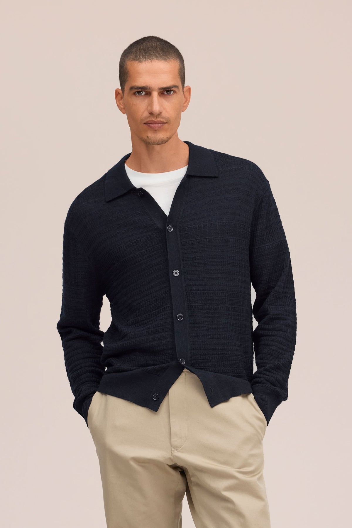 Nate - Textured Stitch Cardigan - Deep Navy